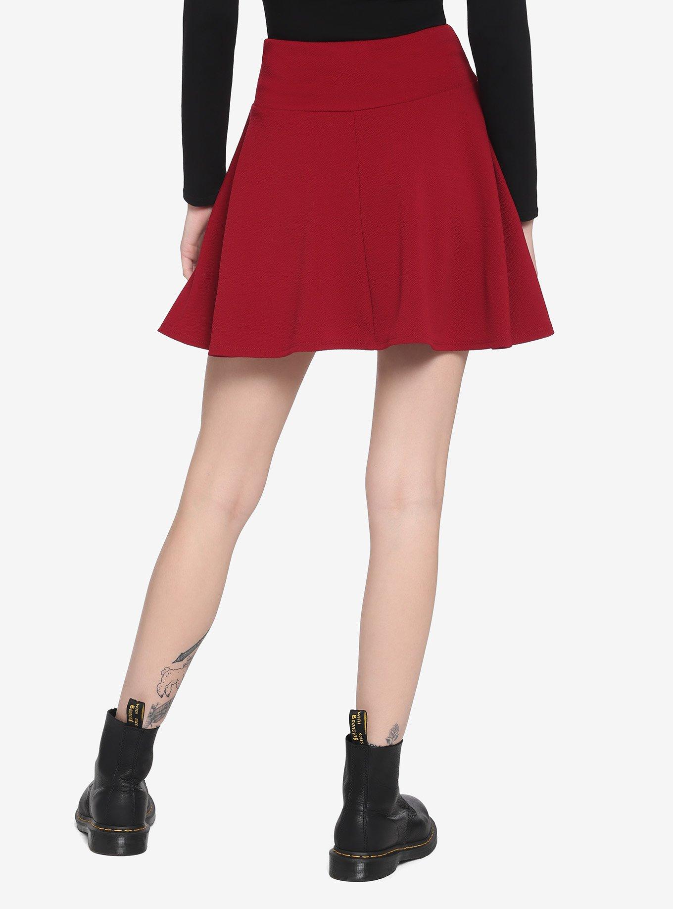 Red & Black Lace-Up Skirt, BURGUNDY, alternate