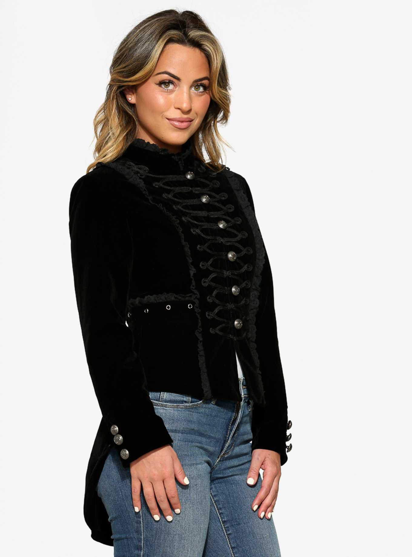 Black Velvet Tailed Jacket, , hi-res