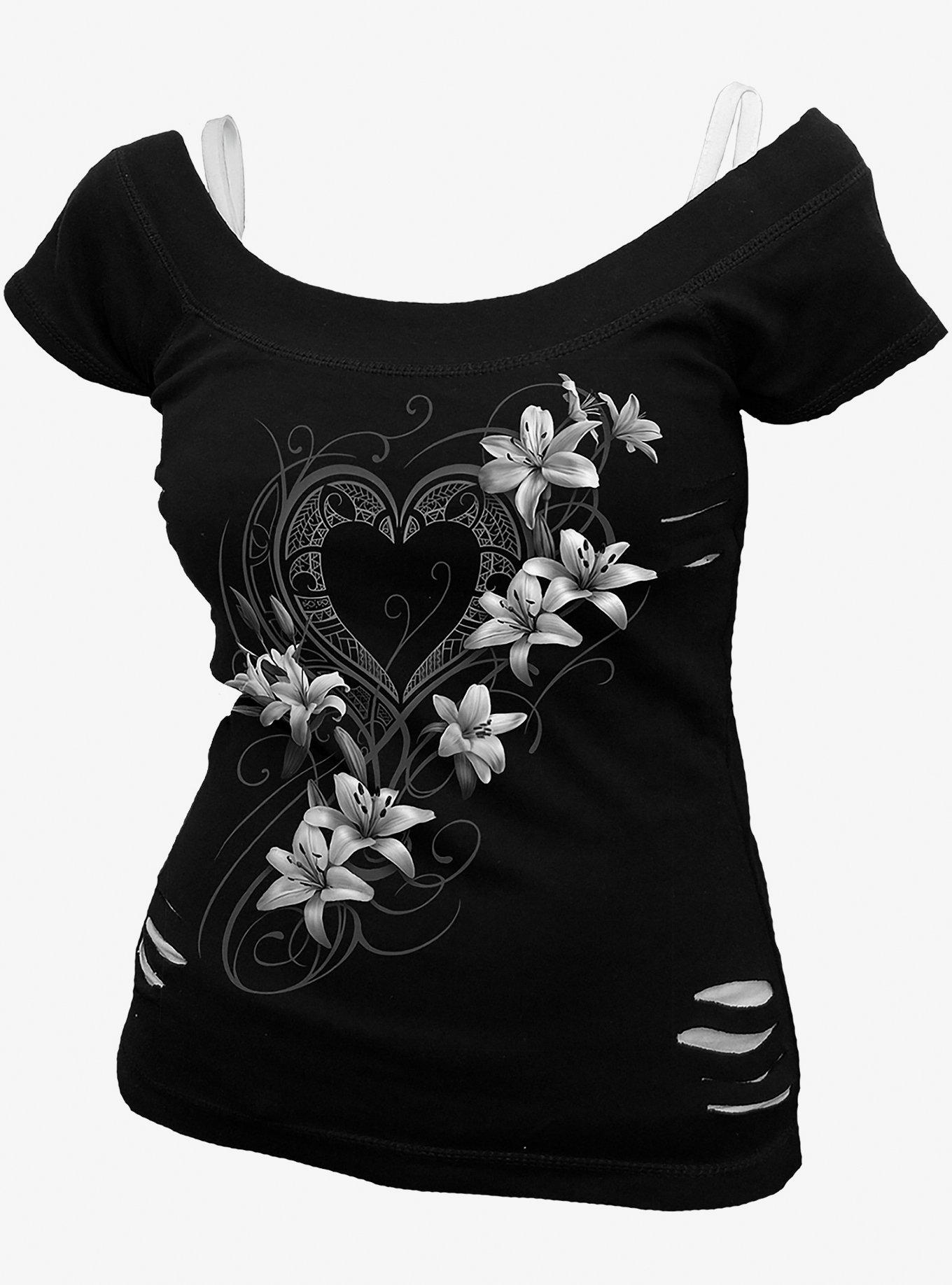 Pure Of Heart 2 in 1 Distressed T-Shirt, BLACK, alternate