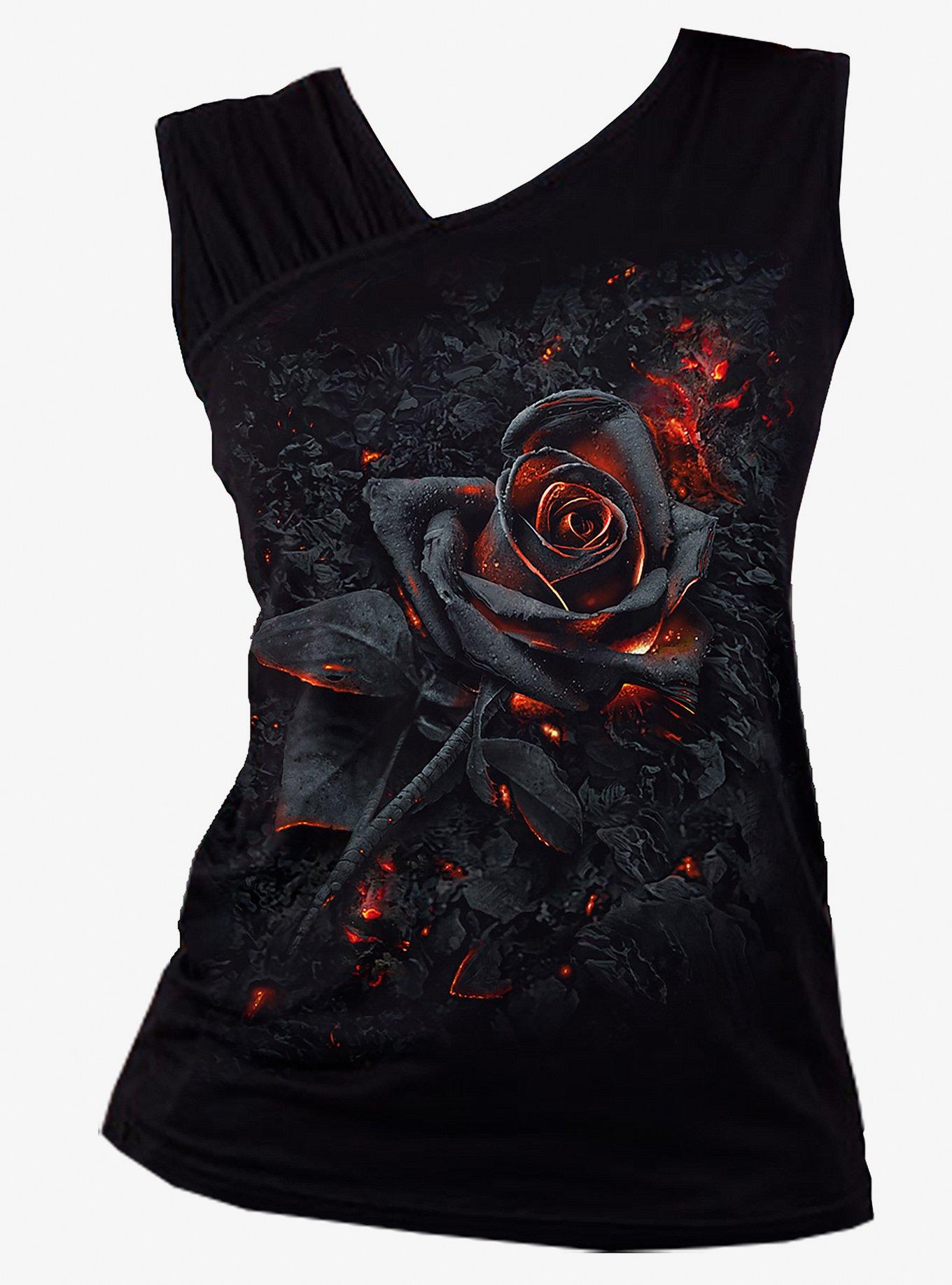 Burnt Rose Gathered Shoulder Sleeveless Top, BLACK, alternate