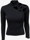 Black Pentagram Shoulder Longsleeve Top, BLACK, alternate