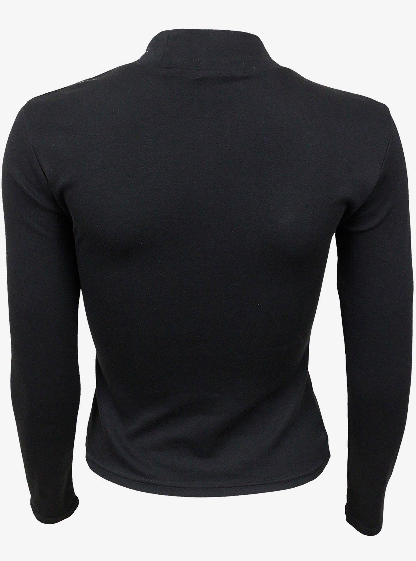 Black Pentagram Shoulder Longsleeve Top, BLACK, alternate