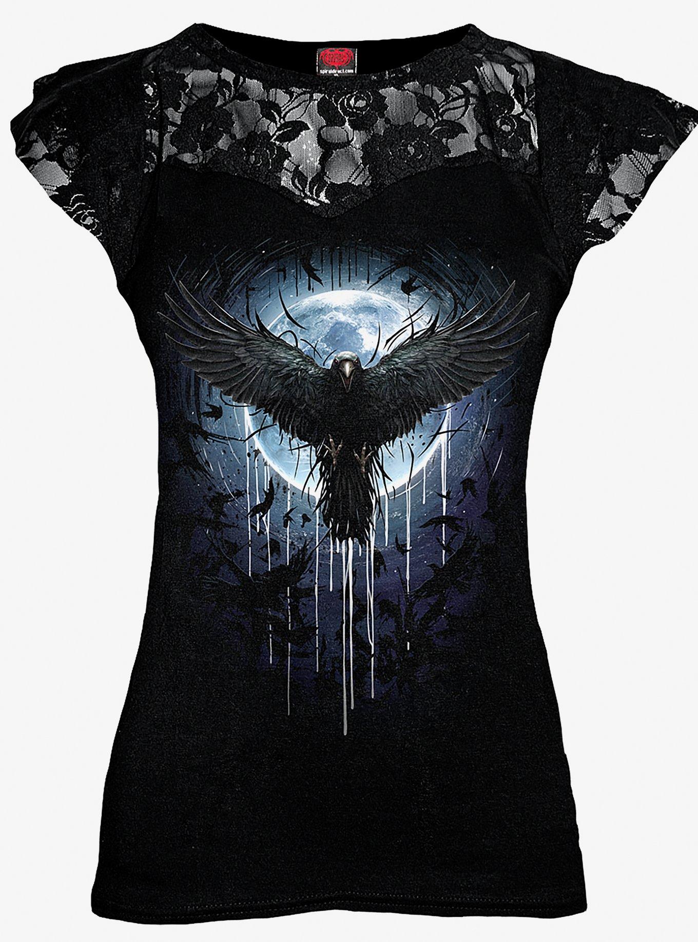 Crow Moon Lace Layered Viscose Top, BLACK, alternate