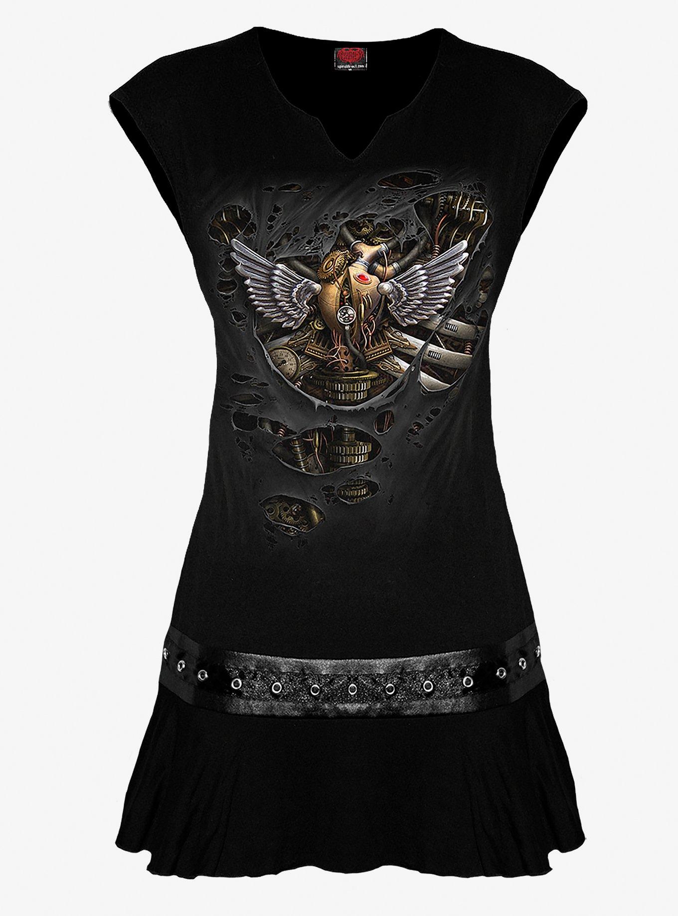Heart Studded Sleeveless Dress, BLACK, alternate