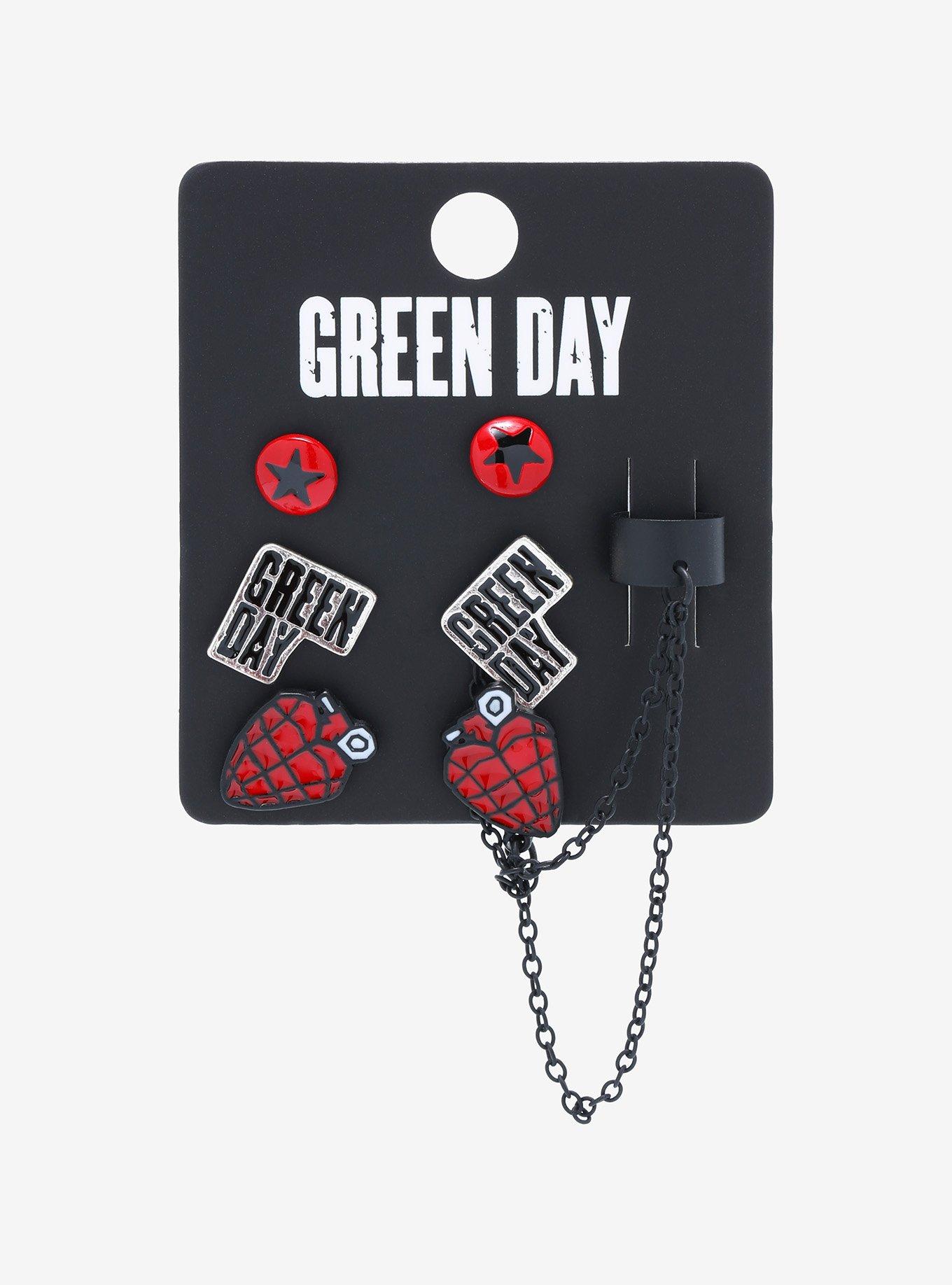 Green Day Heart Grenade Earring Set, , alternate