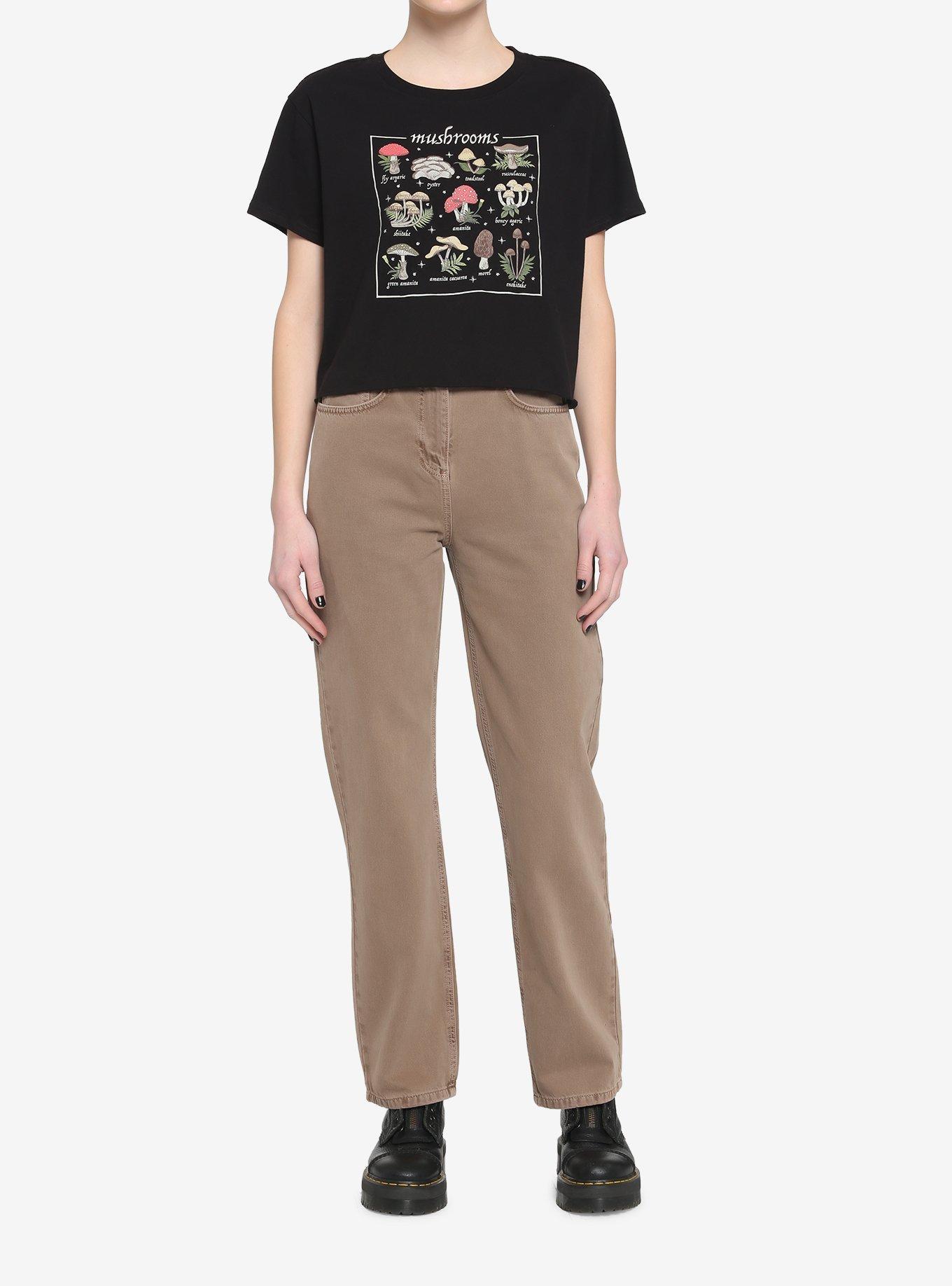 Wild Mushrooms Girls Boxy Crop T-Shirt, BLACK, alternate
