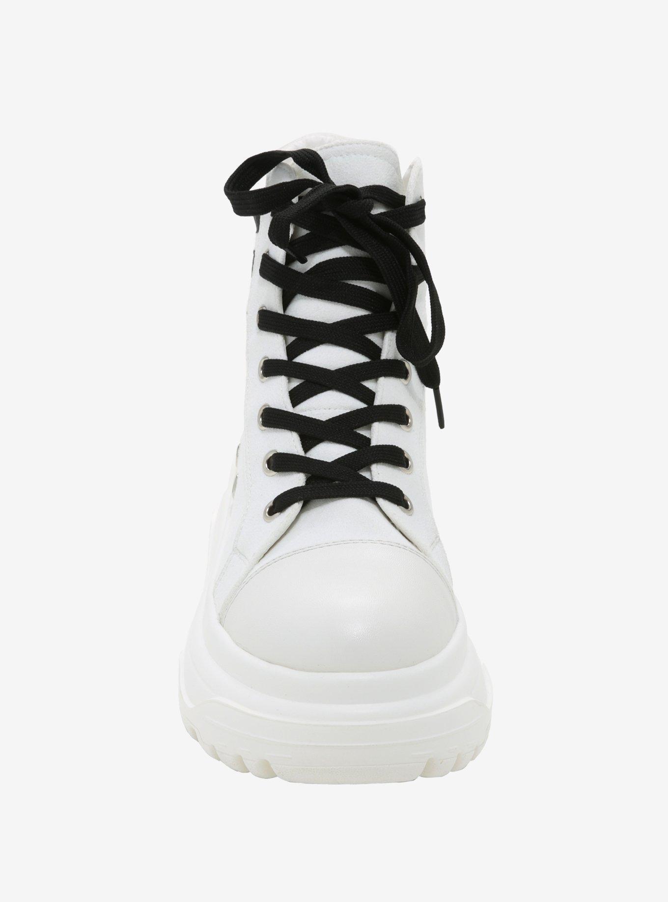 White & Black Varsity Stripe Chunky Hi-Top Sneakers