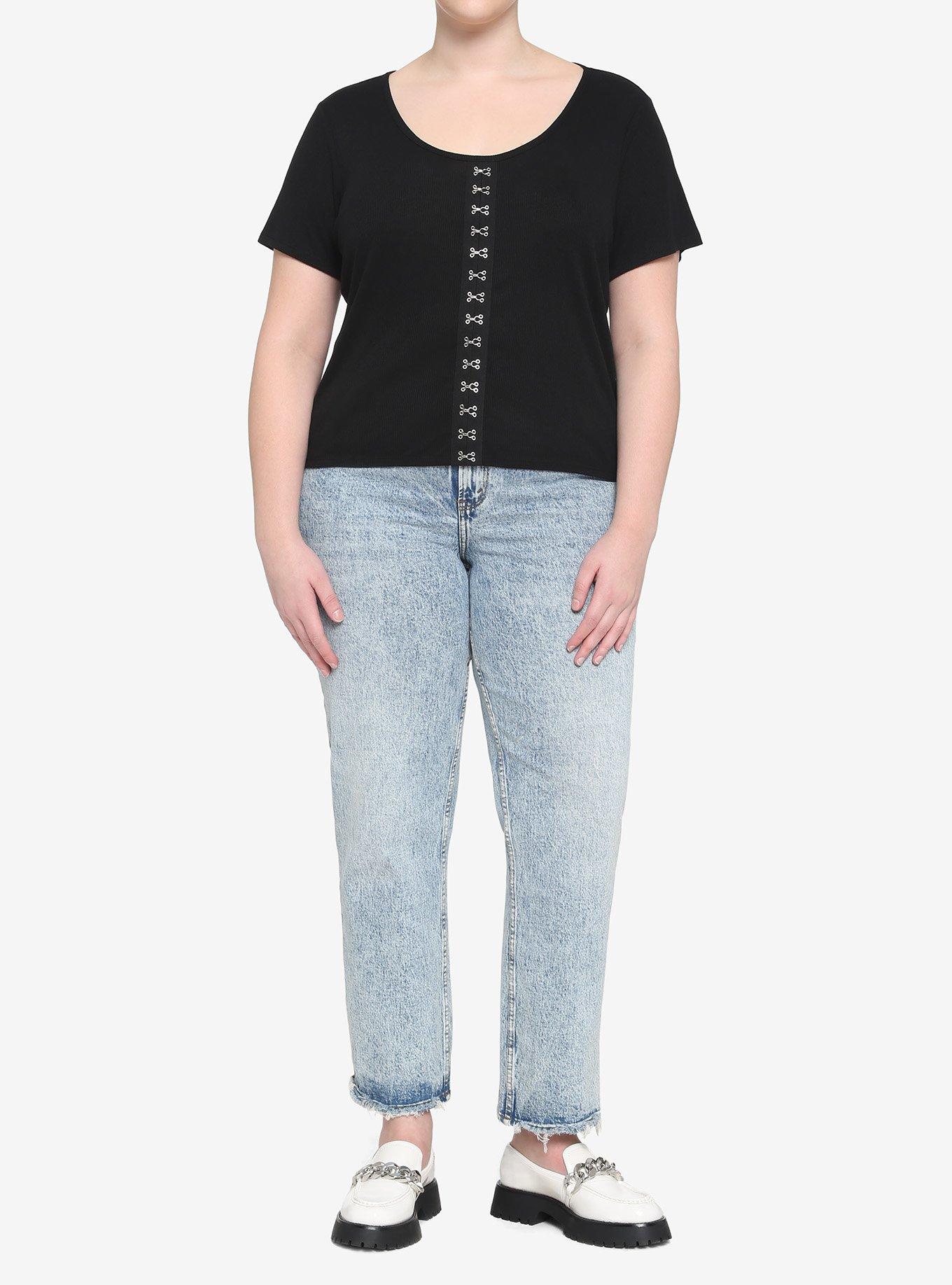 Black Hook-And-Eye Girls Crop T-Shirt Plus Size, BLACK, alternate
