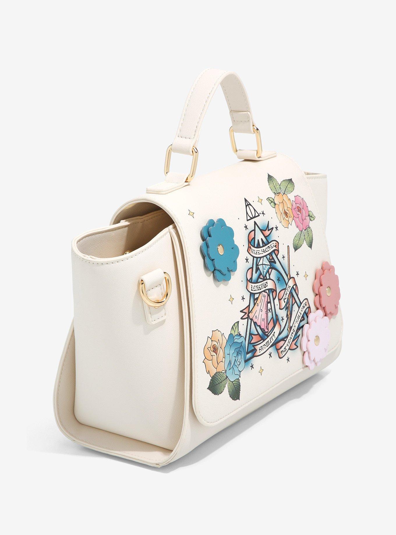 Harry Potter Deathly Hollows Logo Floral Handbag - BoxLunch Exclusive, , alternate