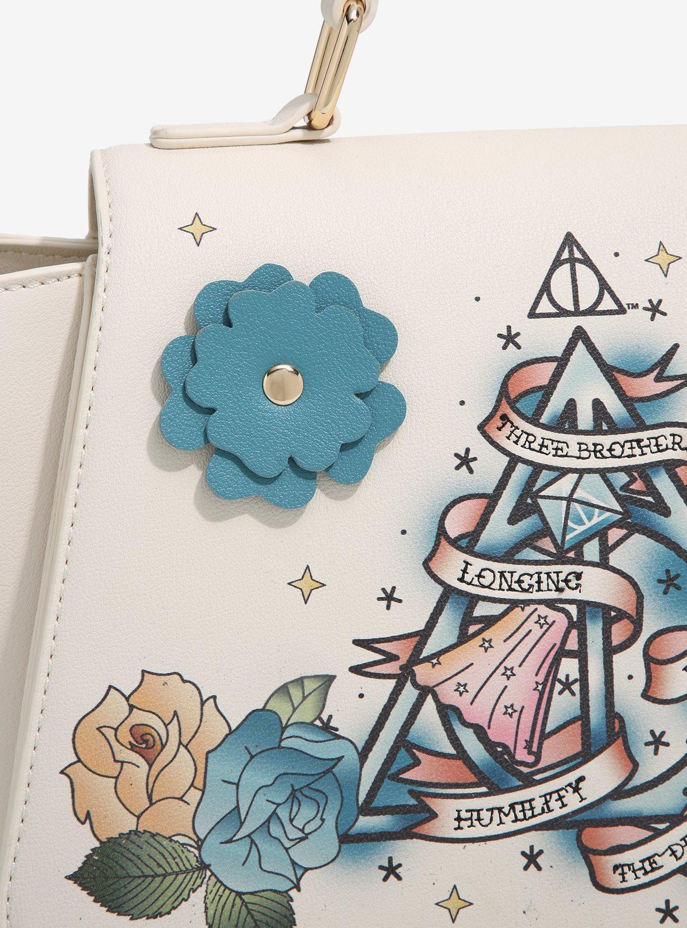 Harry Potter Deathly Hollows Logo Floral Handbag - BoxLunch Exclusive, , alternate