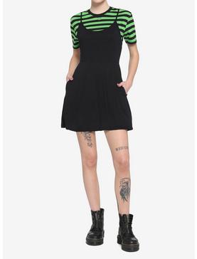 Black & Green Stripe Twofer Skater Dress, , hi-res