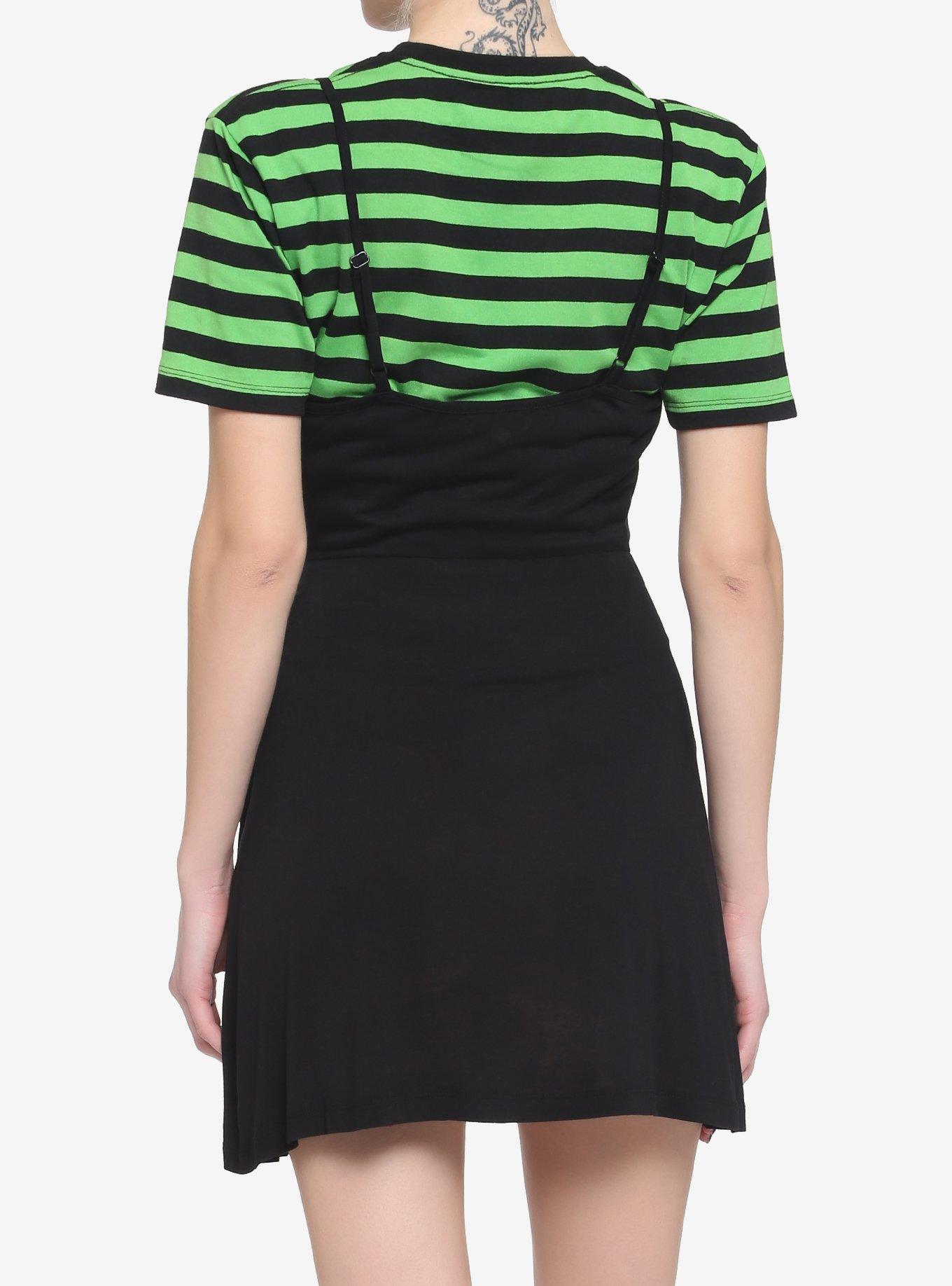 Black & Green Stripe Twofer Skater Dress, STRIPES, alternate