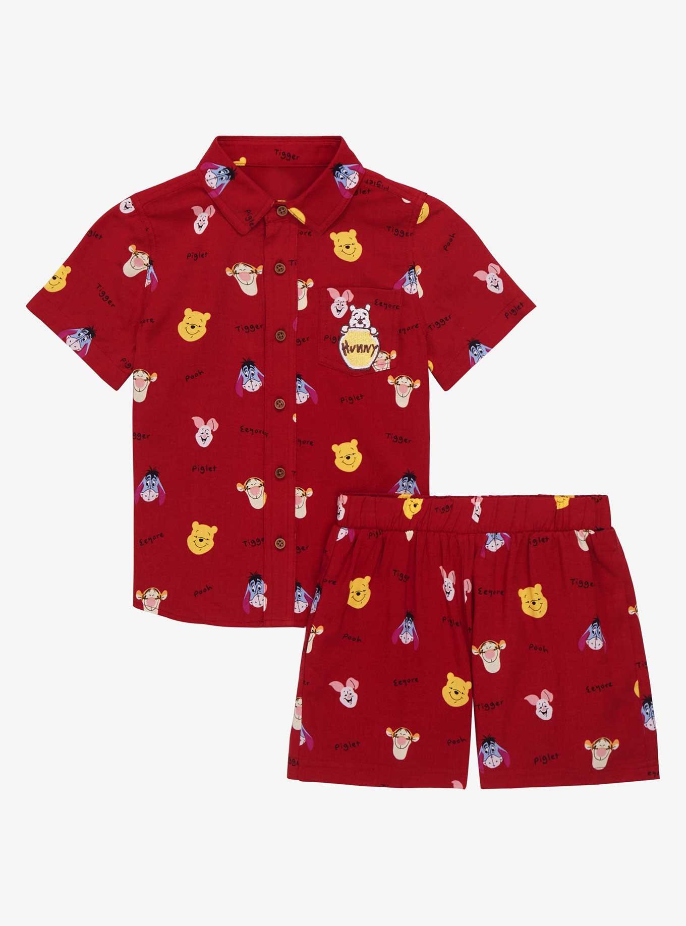 Disney Winnie the Pooh Hundred Acre Wood Friend Portraits Toddler Woven Button-Up - BoxLunch Exclusive, BURGUNDY, alternate