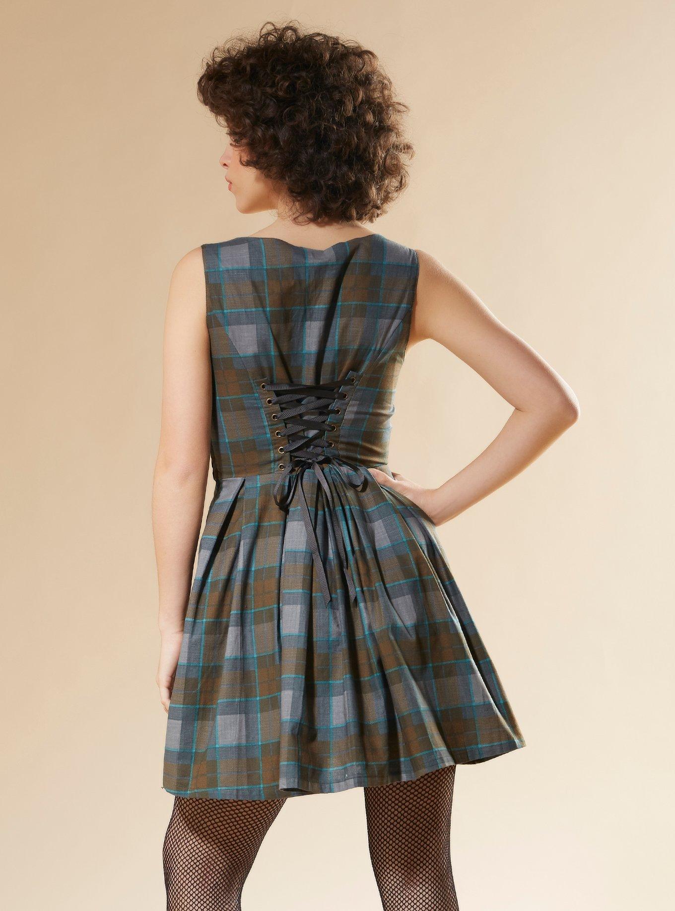 Outlander Lace-Up Tartan Plaid Dress, MULTI, alternate