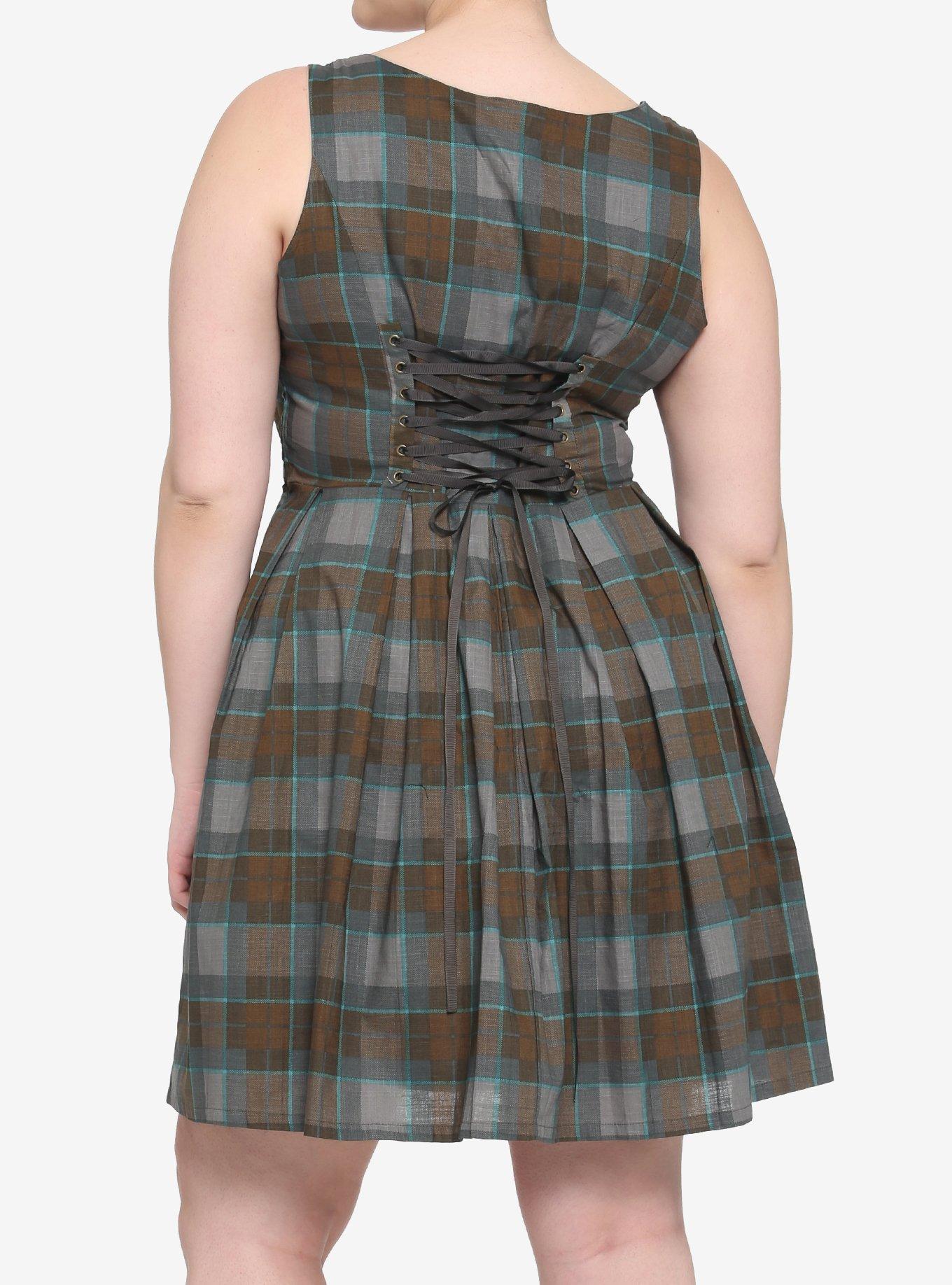 Outlander Lace-Up Tartan Plaid Dress Plus Size, MULTI, alternate