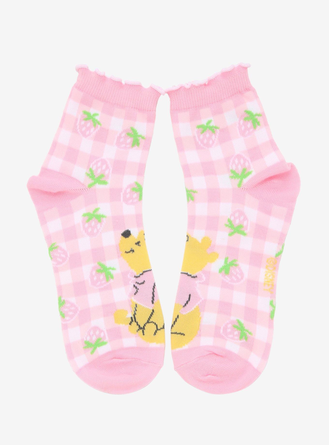 Disney Winnie The Pooh Pink Strawberry Ankle Socks, , alternate