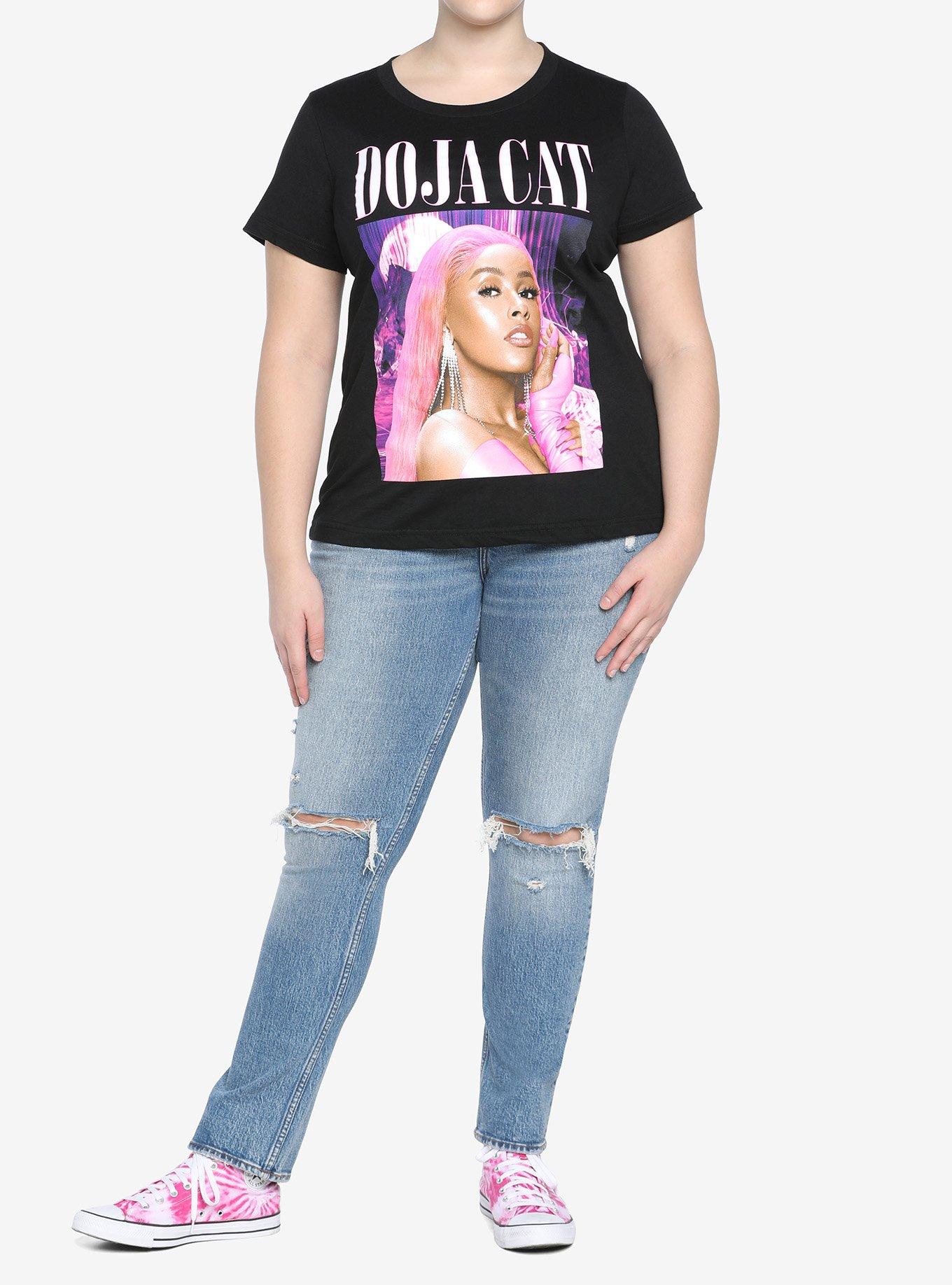 Doja Cat Pink Portrait Girls T-Shirt Plus Size, BLACK, alternate