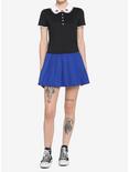 Mushroom Embroidered Collar Girls Polo Crop T-Shirt, BLACK, alternate