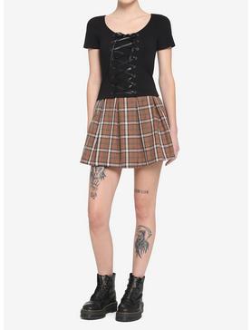 Black Lace-Up Girls Crop T-Shirt, , hi-res
