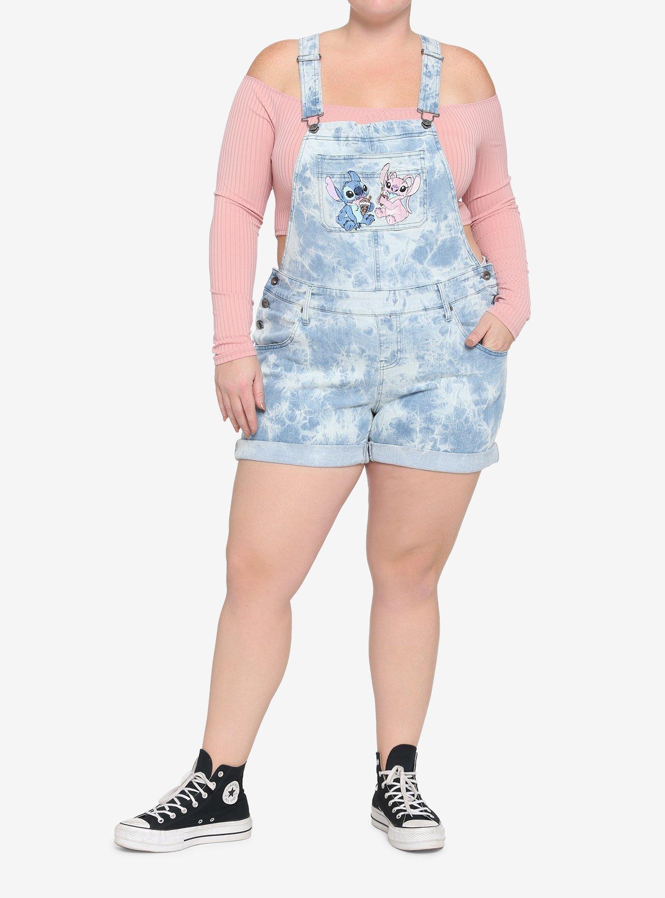 Disney Lilo & Stitch Angel & Stitch Acid Wash Shortalls Plus Size, MULTI, alternate