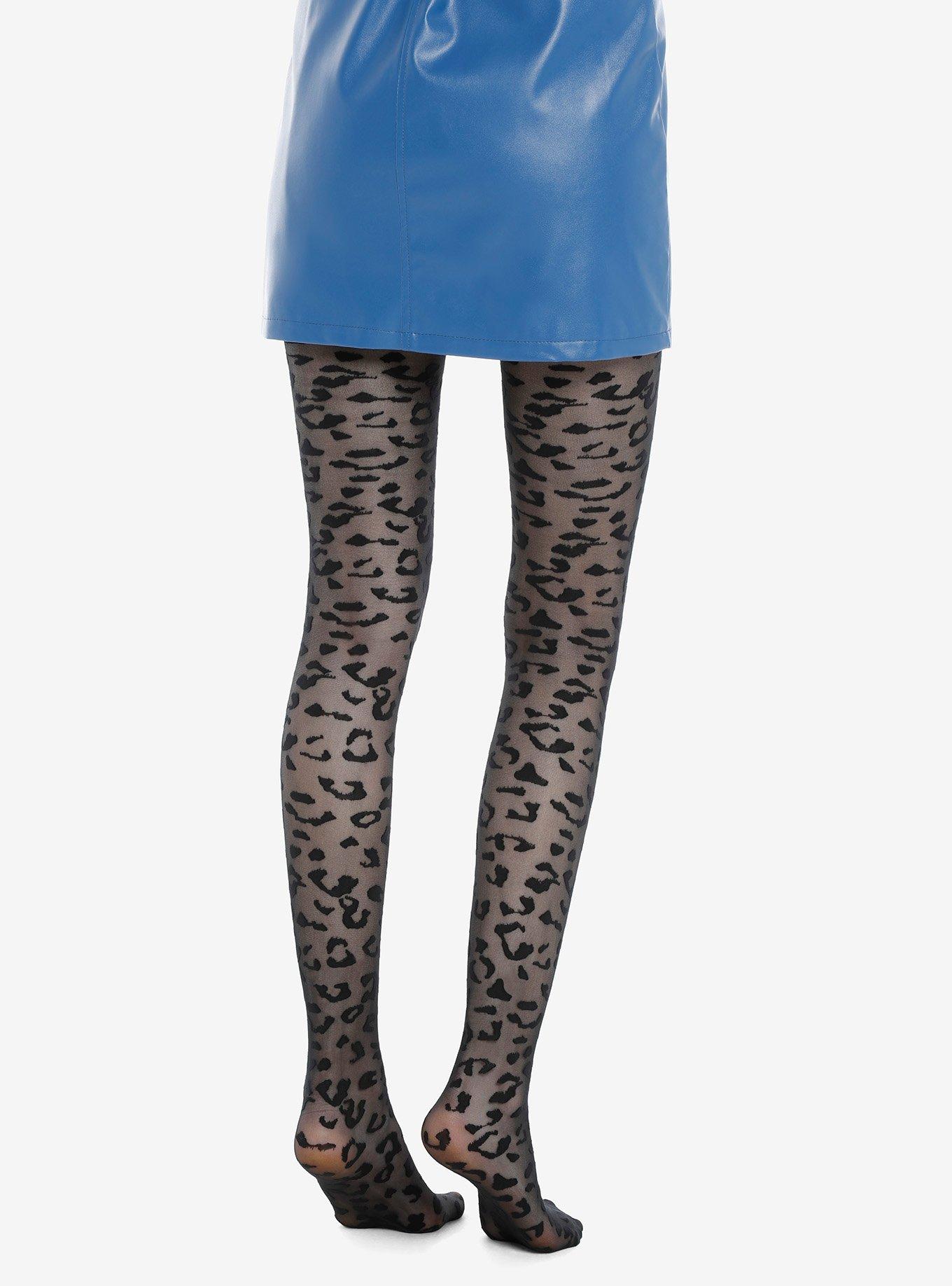 Black Leopard Print Tights, , hi-res