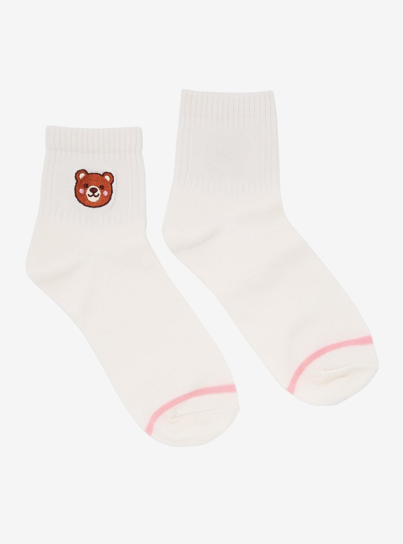 Teddy Bear Embroidered Ankle Socks, , alternate