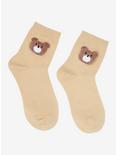 Brown Fuzzy Bear Ankle Socks, , alternate