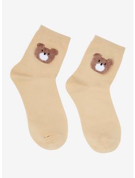 Brown Fuzzy Bear Ankle Socks, , hi-res