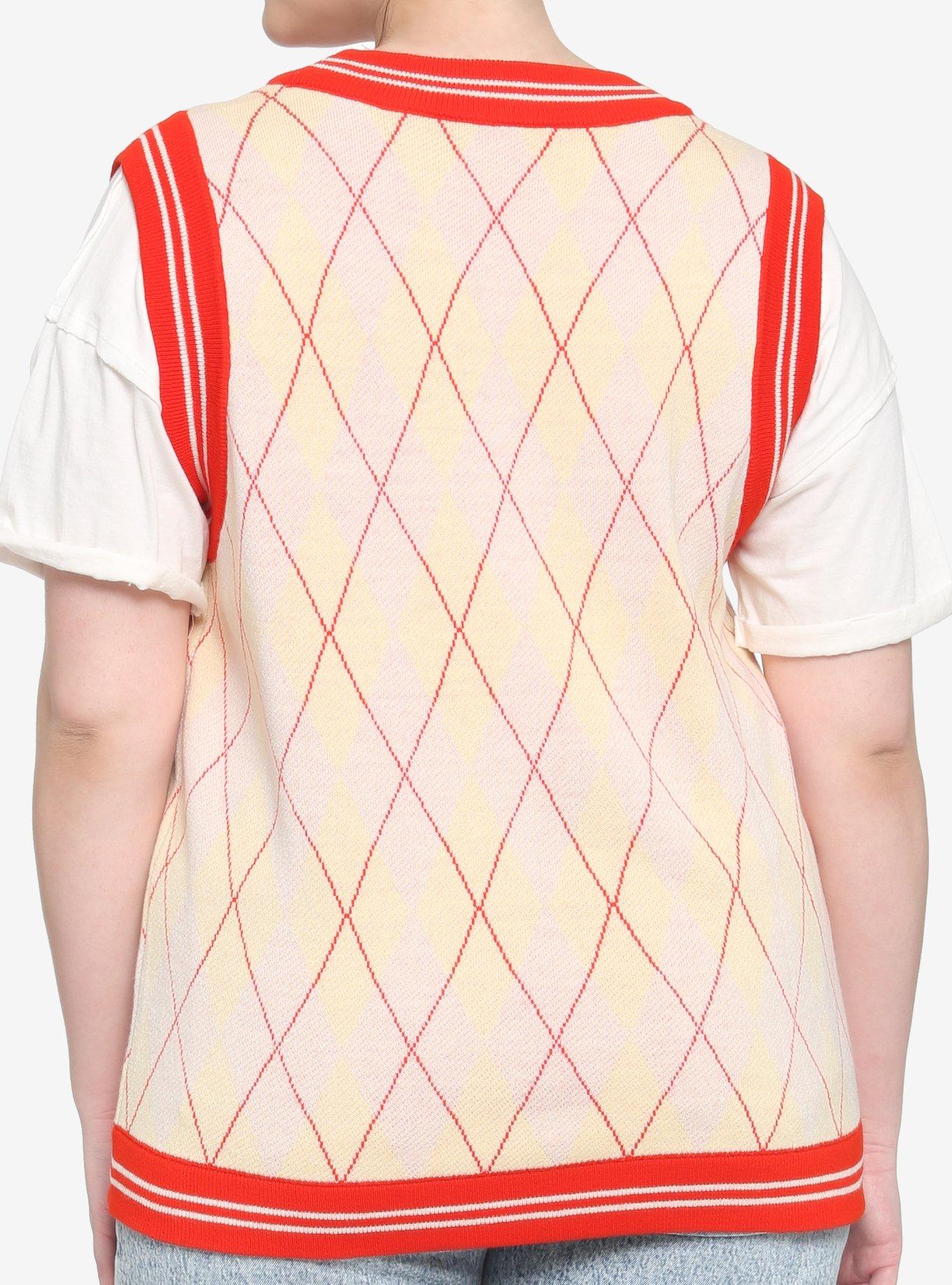 Her Universe Disney Winnie The Pooh Argyle Girls Sweater Vest Plus Size, RED, alternate