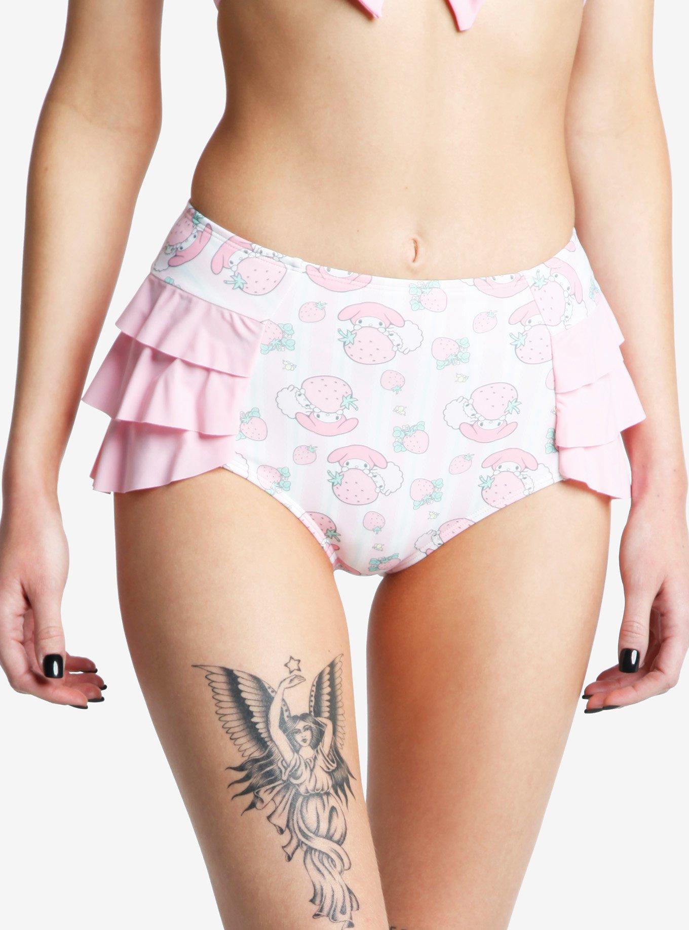 My Melody & My Sweet Piano Strawberry Ruffle High-Waisted Swim Bottoms, MULTI, alternate