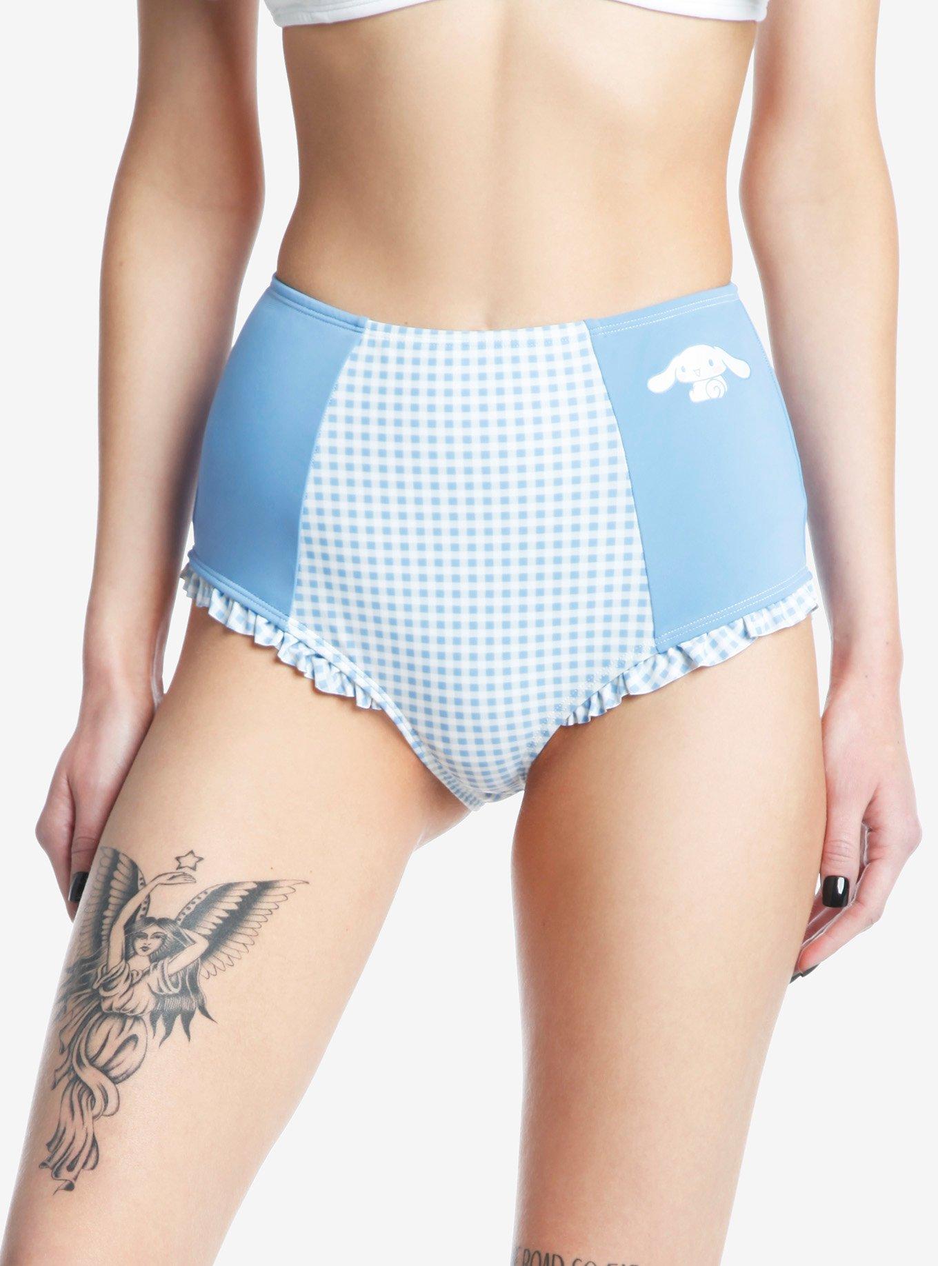 Cinnamoroll Blue Gingham High-Waisted Swim Bottoms, MULTI, alternate