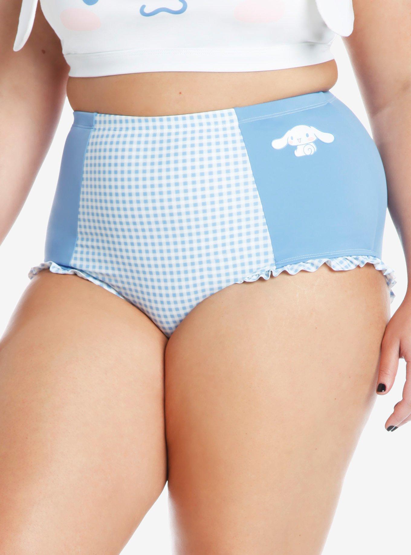 Cinnamoroll Blue Gingham High-Waisted Swim Bottoms, , hi-res