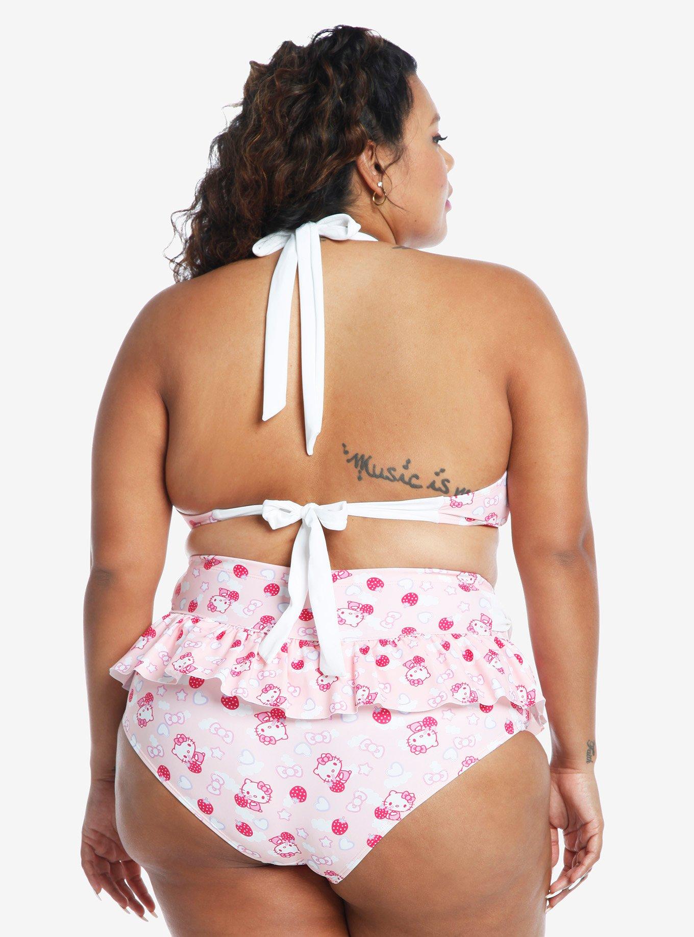 Hello Kitty Strawberry Halter Swim Top Plus Size, MULTI, alternate