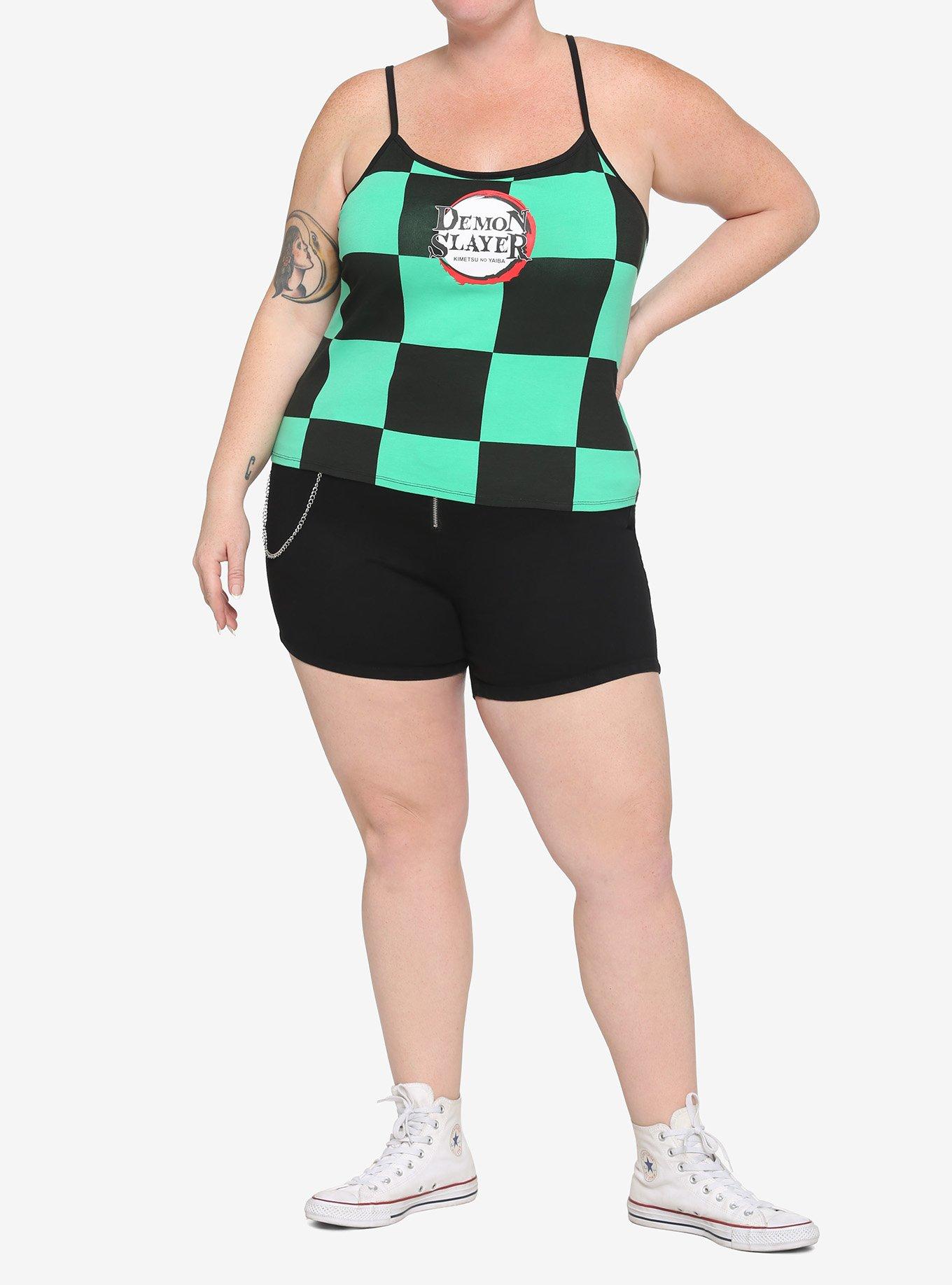 Demon Slayer: Kimetsu No Yaiba Tanjiro Checkered Girls Crop Cami Plus Size, BLACK, alternate