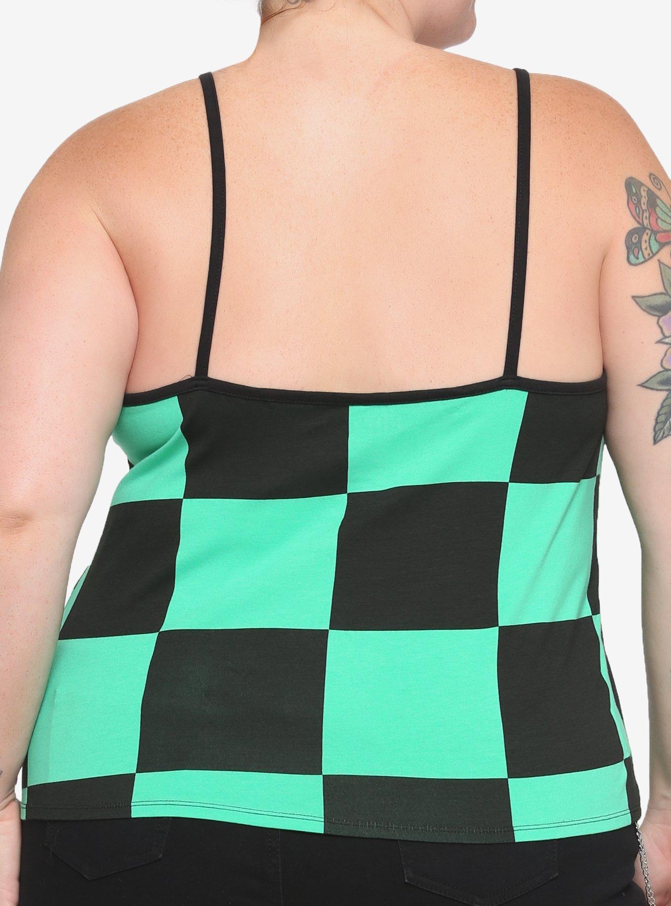 Demon Slayer: Kimetsu No Yaiba Tanjiro Checkered Girls Crop Cami Plus Size, BLACK, alternate