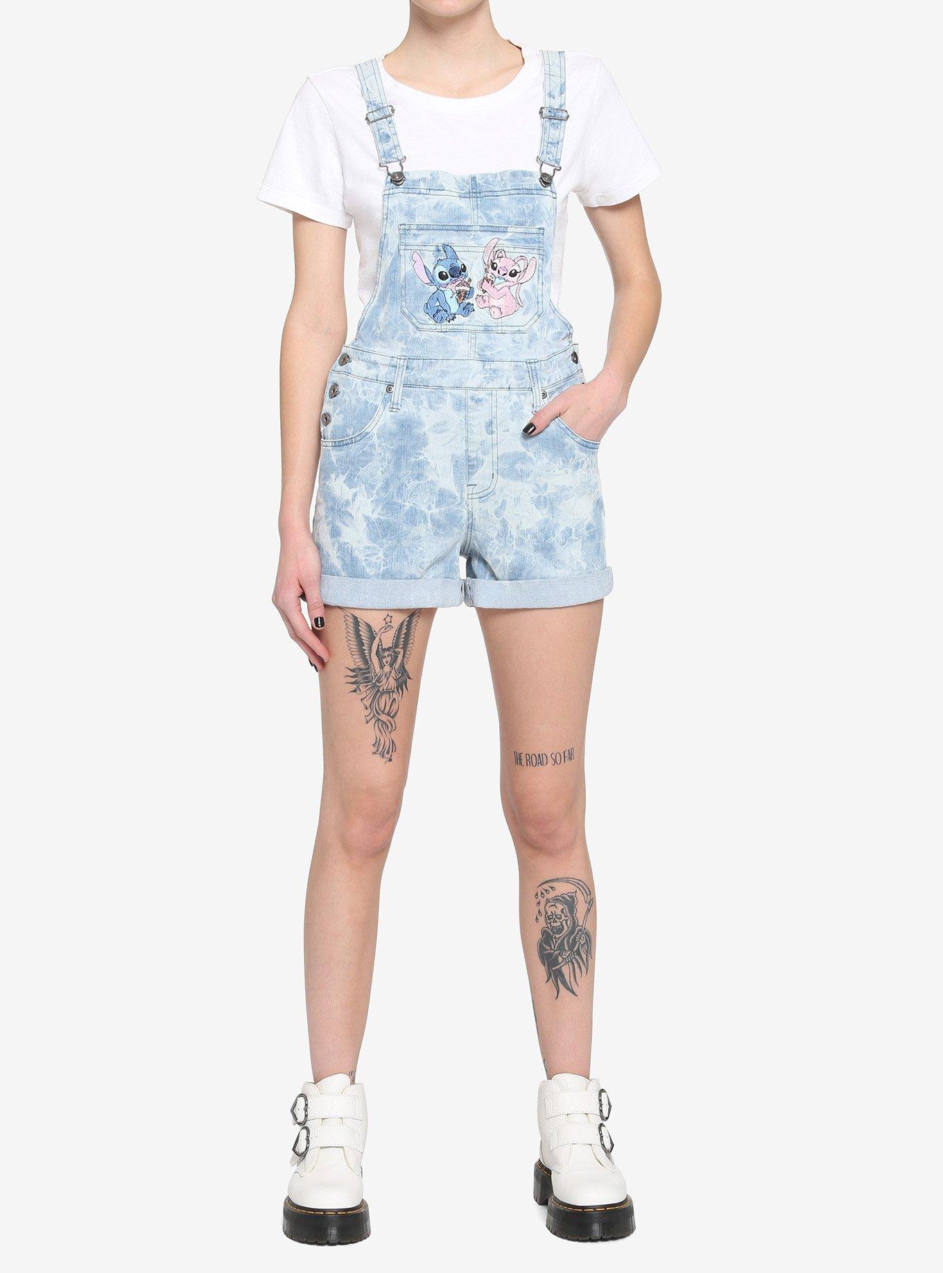 Disney Lilo & Stitch Angel & Stitch Acid Wash Shortalls, MULTI, alternate