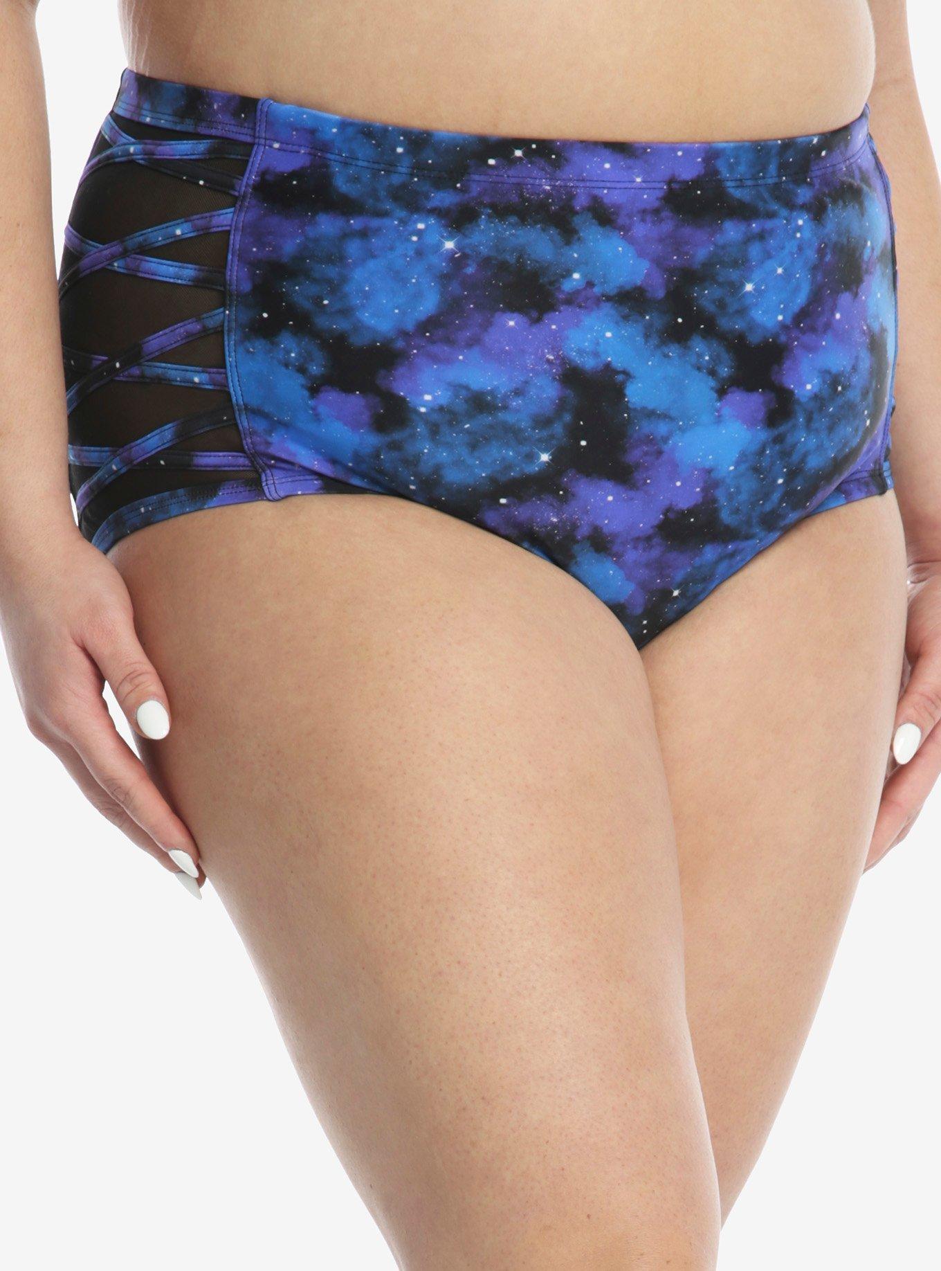 Galaxy High-Waisted Swim Bottoms Plus Size, PURPLE, alternate