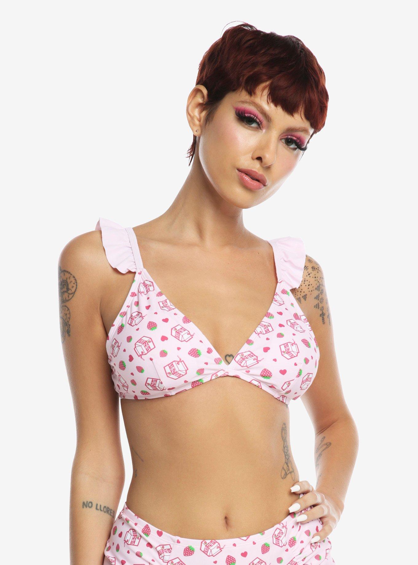 Strawberry Milk Ruffle Triangle Swim Top, MULTI, alternate