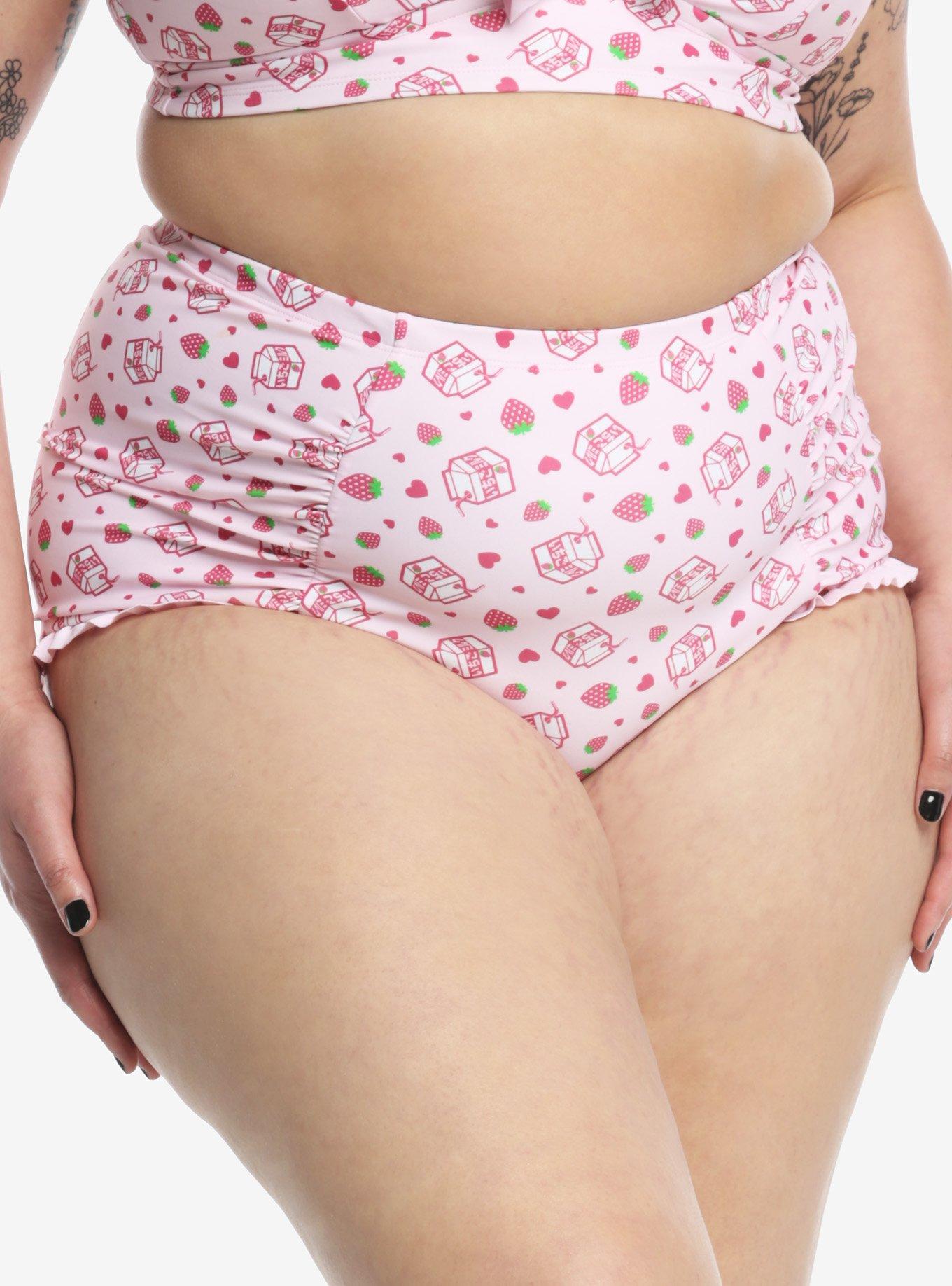 Strawberry Milk Ruffle High-Waisted Swim Bottoms Plus Size, MULTI, alternate