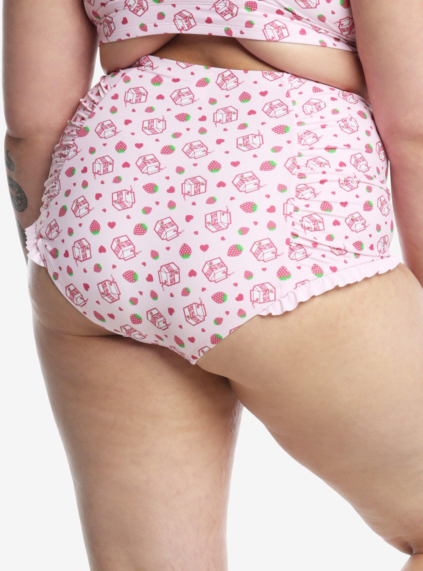 Strawberry Milk Ruffle High-Waisted Swim Bottoms Plus Size, MULTI, alternate