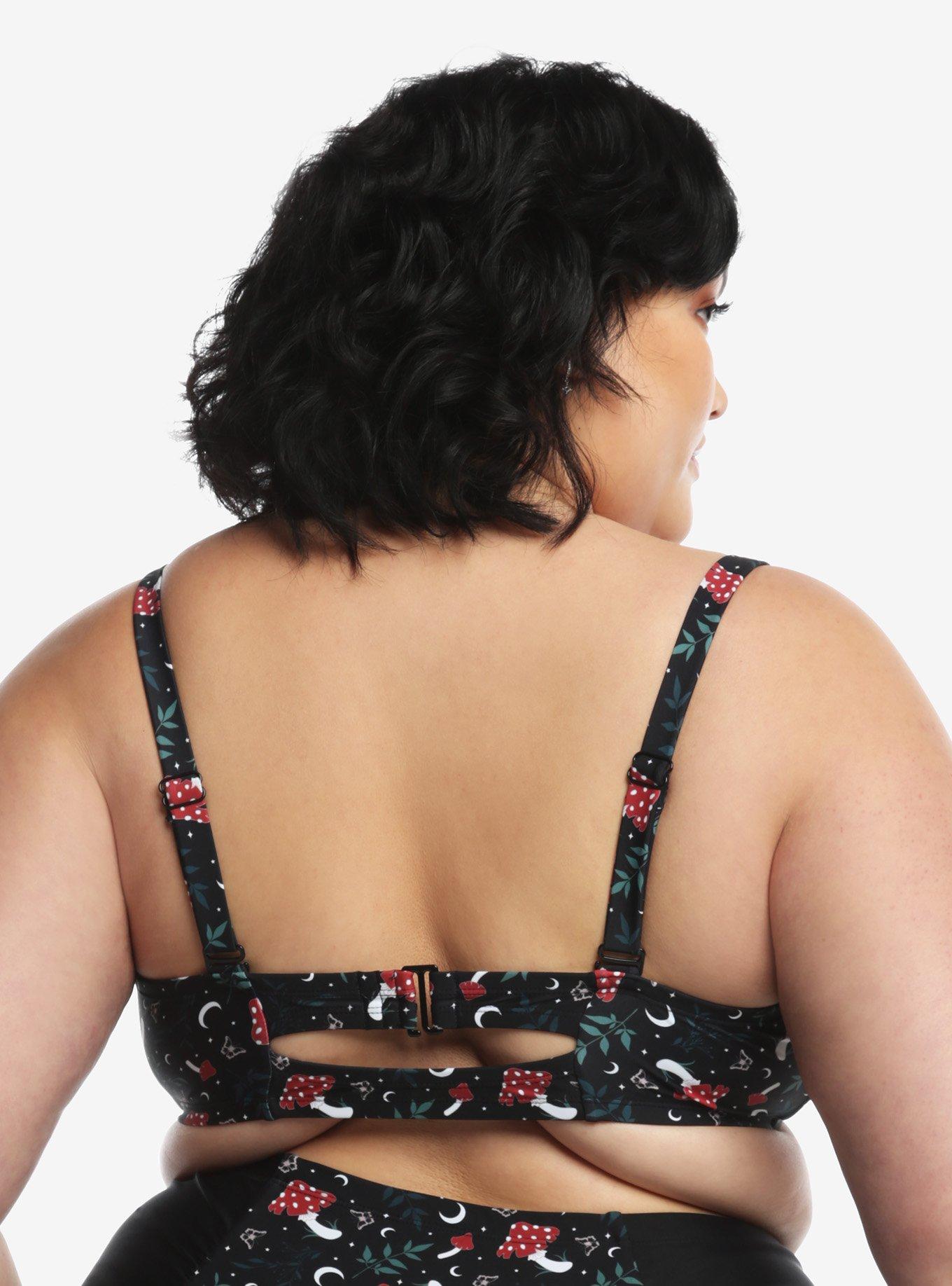 Mushroom Cottagecore Lace-Up Swim Top Plus Size, MULTI, alternate