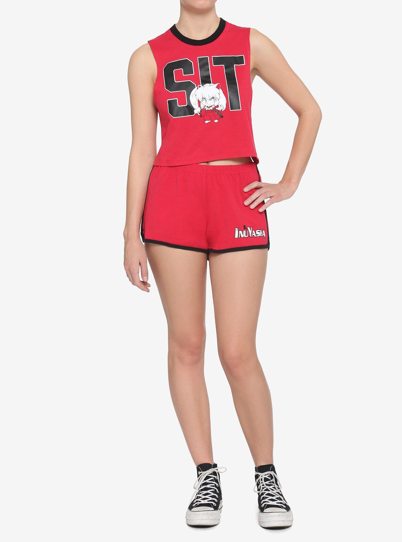 InuYasha Sit Tank Top & Shorts Girls Lounge Set, BLACK, alternate