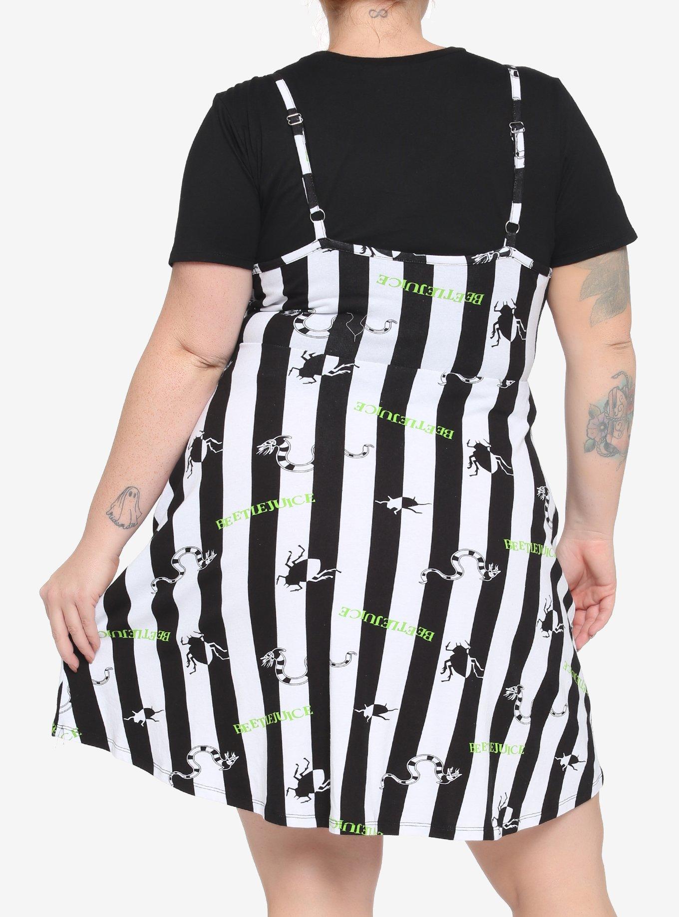Beetlejuice Twofer Stripe Dress Plus Size, BLACK, alternate