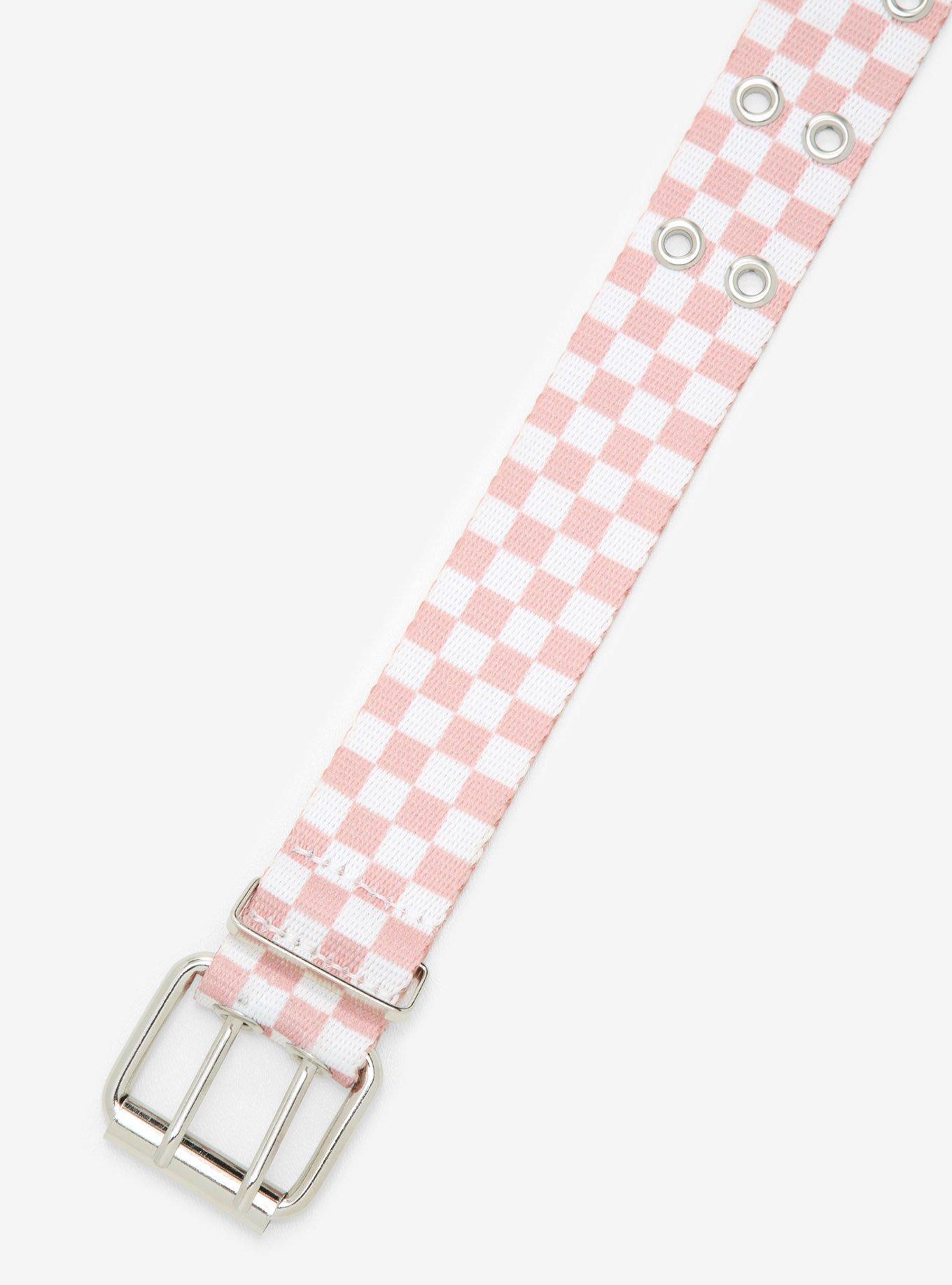 Pink & White Checkered Grommet Belt, PINK, alternate
