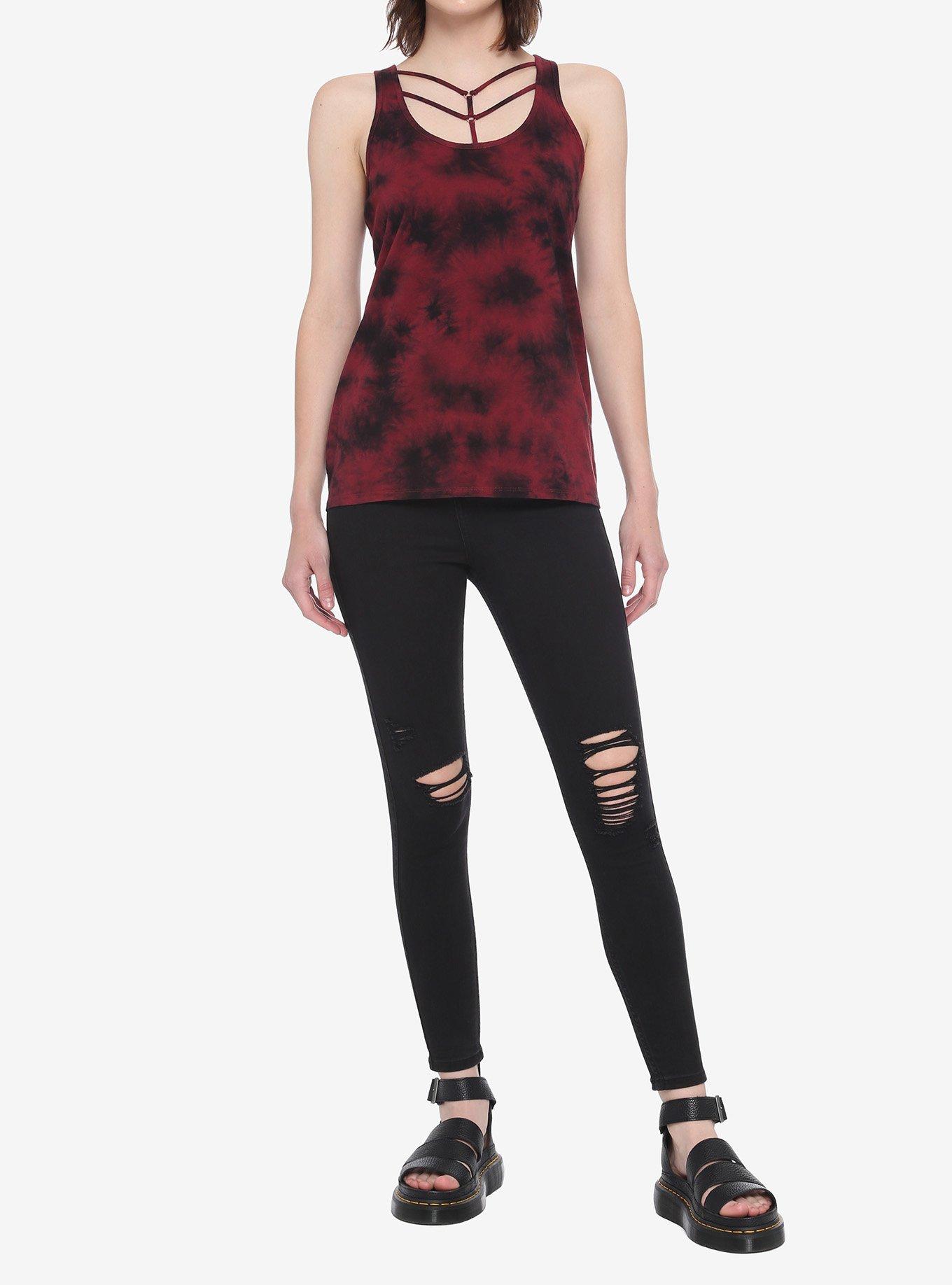 Red & Black Tie-Dye Strappy Hi-Low Girls Tank Top, TIE DYE, alternate