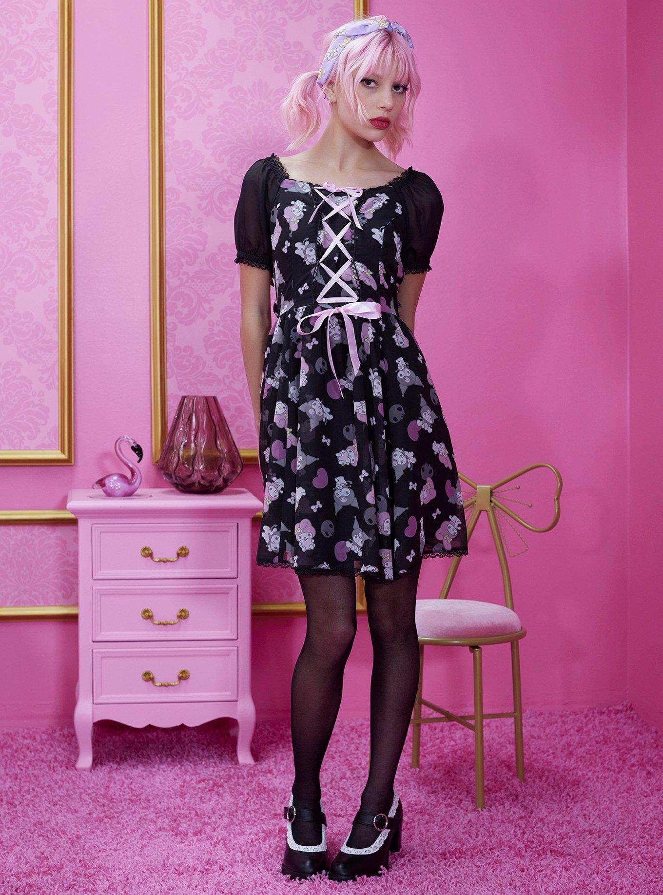 My Melody & Kuromi Lace-Up Chiffon Dress, MULTI, alternate