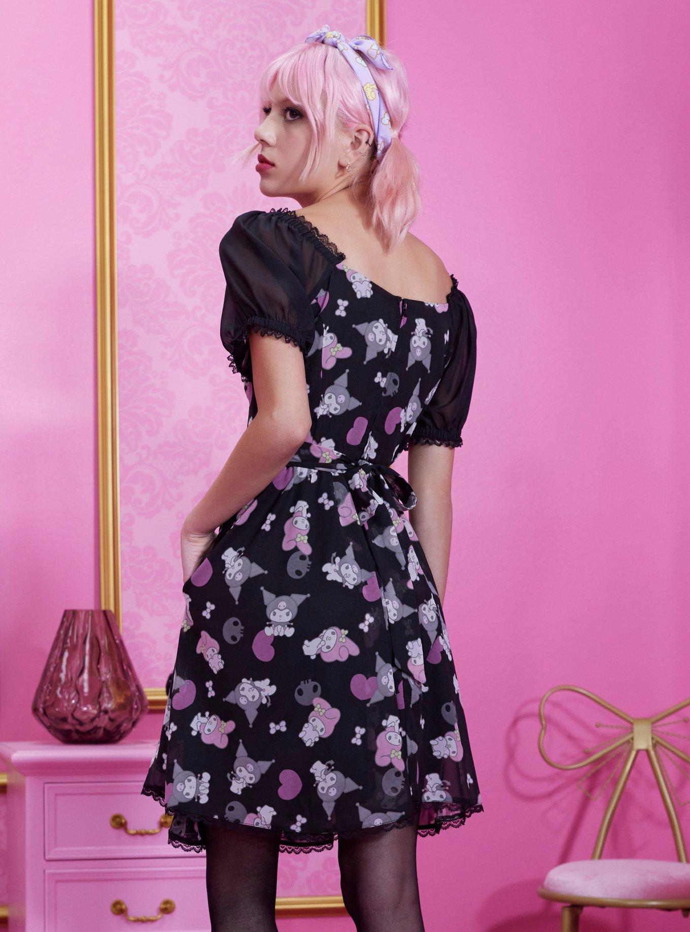 My Melody & Kuromi Lace-Up Chiffon Dress, MULTI, alternate