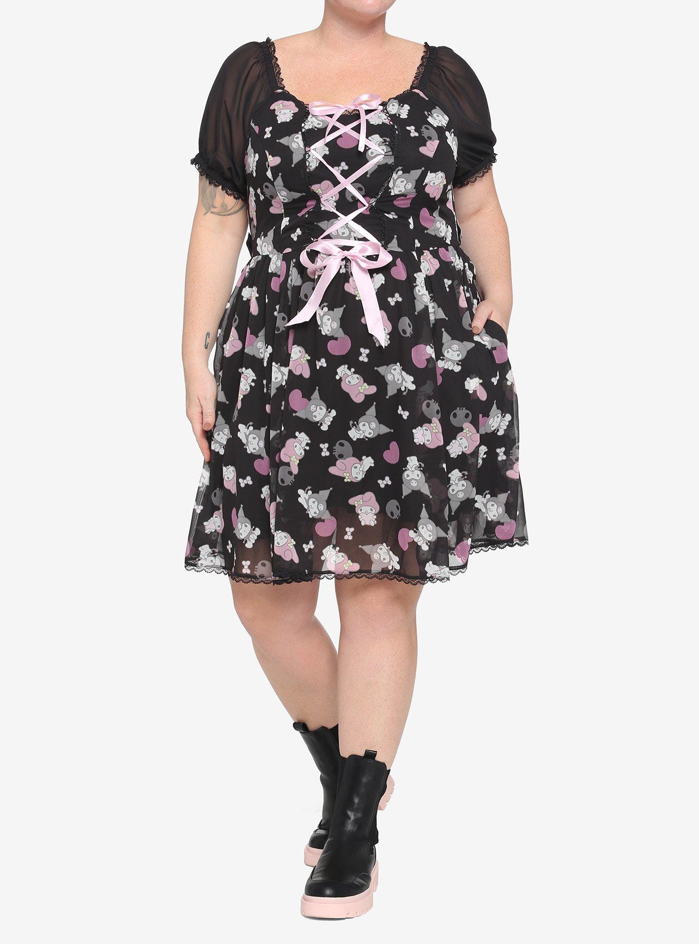 My Melody & Kuromi Lace-Up Chiffon Dress Plus Size, MULTI, alternate