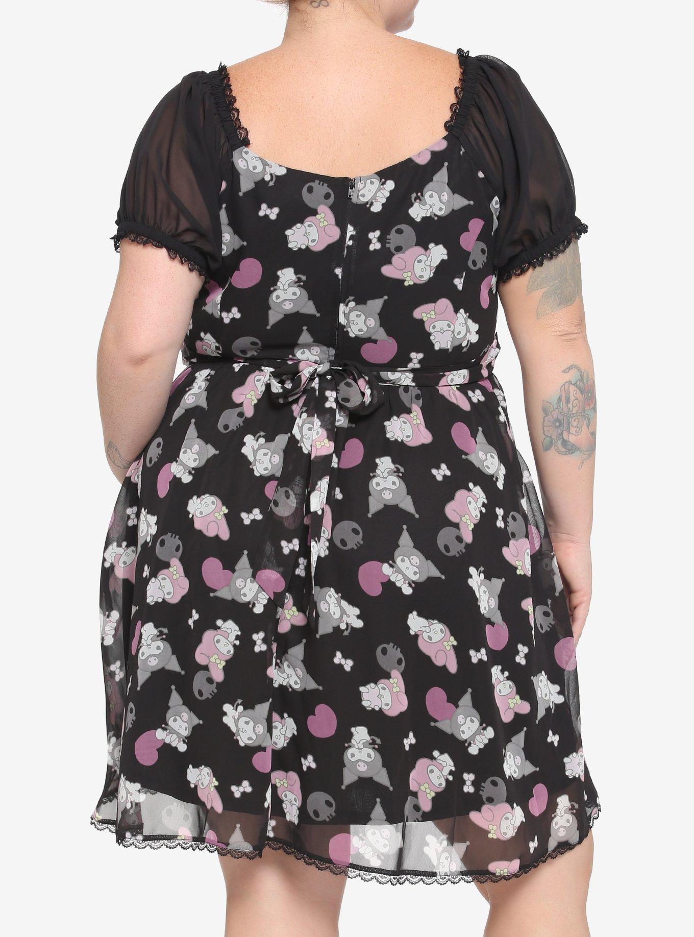 My Melody & Kuromi Lace-Up Chiffon Dress Plus Size, MULTI, alternate