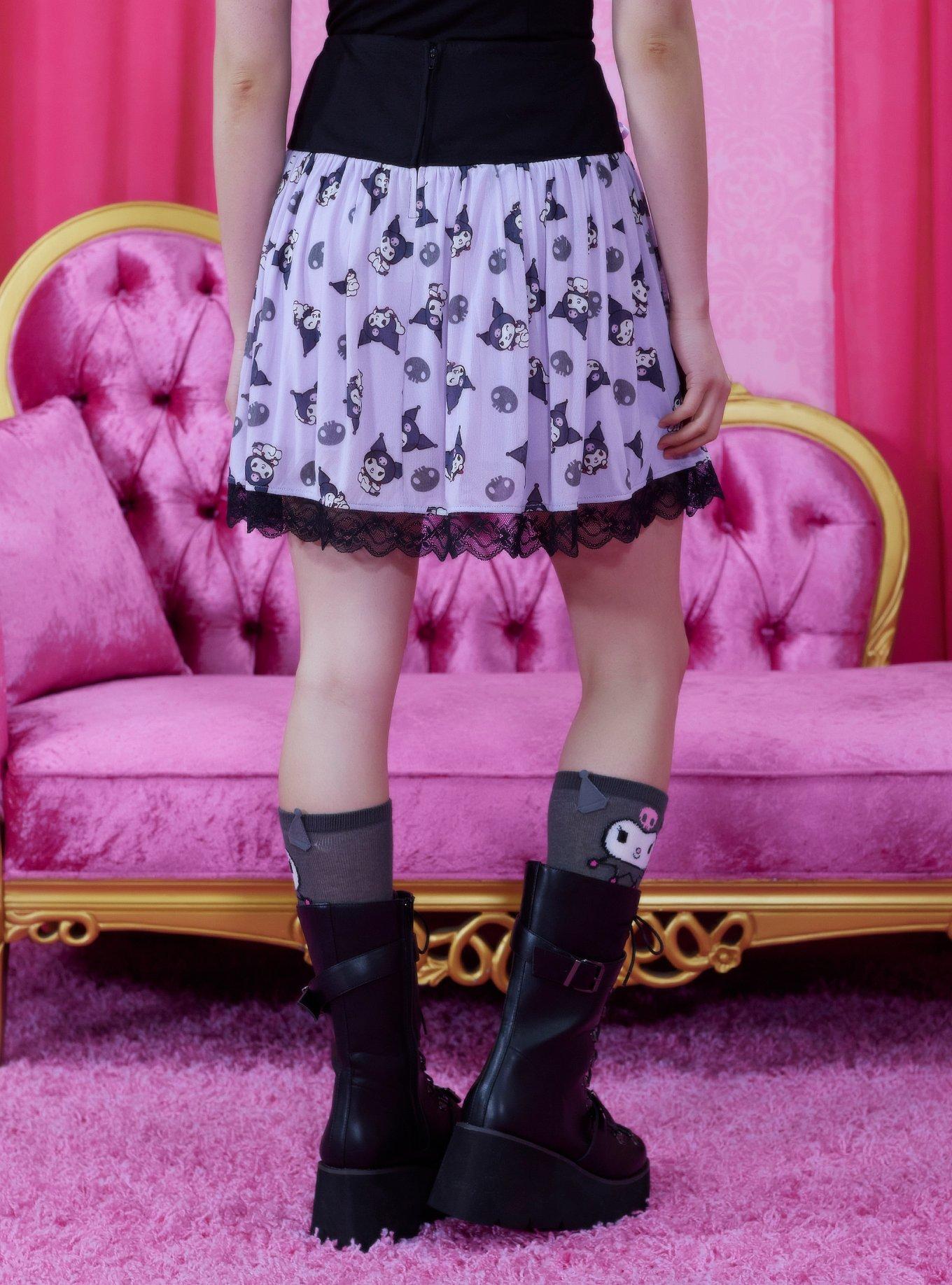 Kuromi Mesh Lace-Up Skirt, PURPLE, alternate